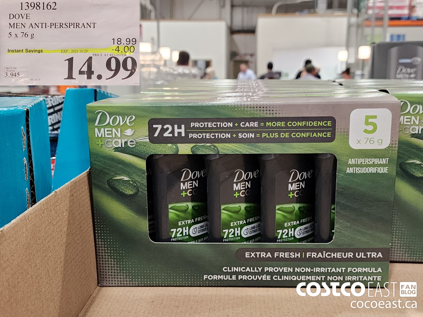 1398162 DOVE MEN ANTI-PERSPIRANT 5 x 76 g ($4.00 INSTANT SAVINGS EXPIRES ON 2023-10-29) $14.99