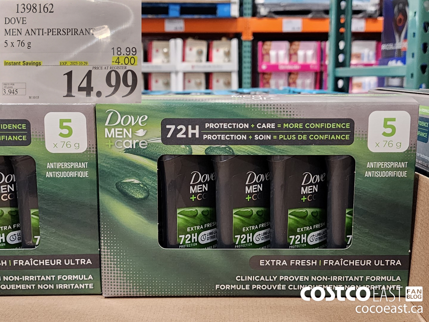 1398162 DOVE MEN ANTI-PERSPIRANT 5 x 76 g ($4.00 INSTANT SAVINGS EXPIRES ON 2023-10-29) $14.99