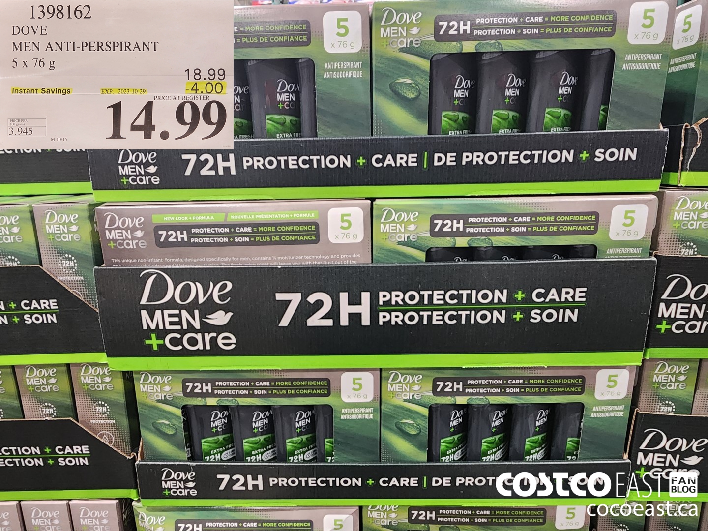 1398162 DOVE MEN ANTI-PERSPIRANT 5 x 76 g ($4.00 INSTANT SAVINGS EXPIRES ON 2023-10-29) $14.99