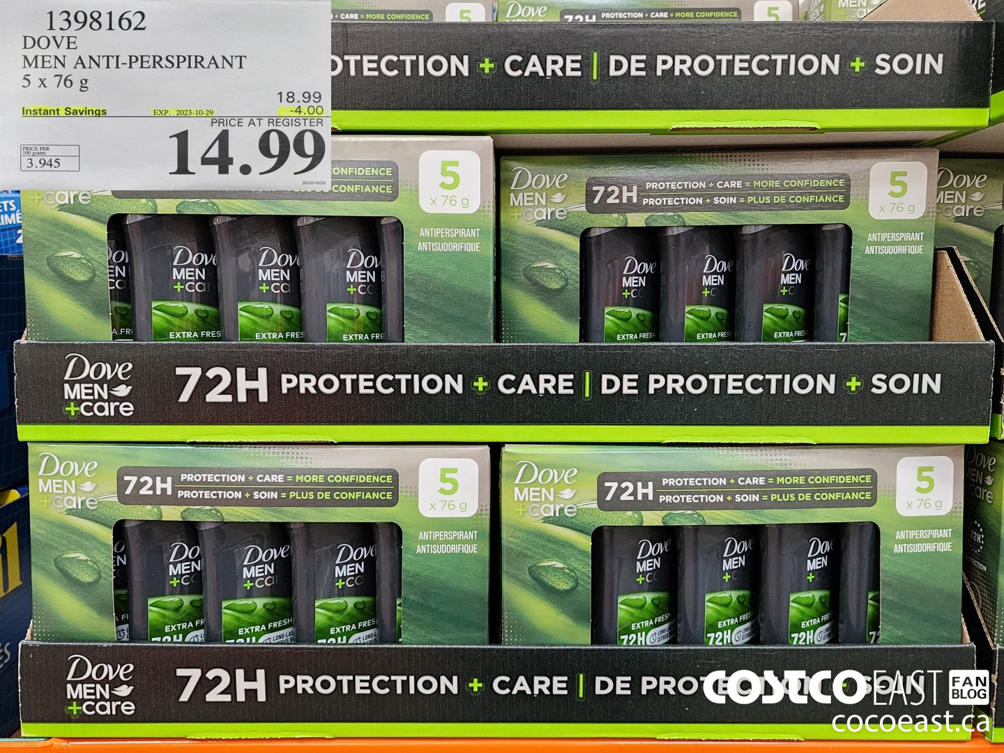 1398162 DOVE MEN ANTI-PERSPIRANT 5 x 76 g ($4.00 INSTANT SAVINGS EXPIRES ON 2023-10-29) $14.99