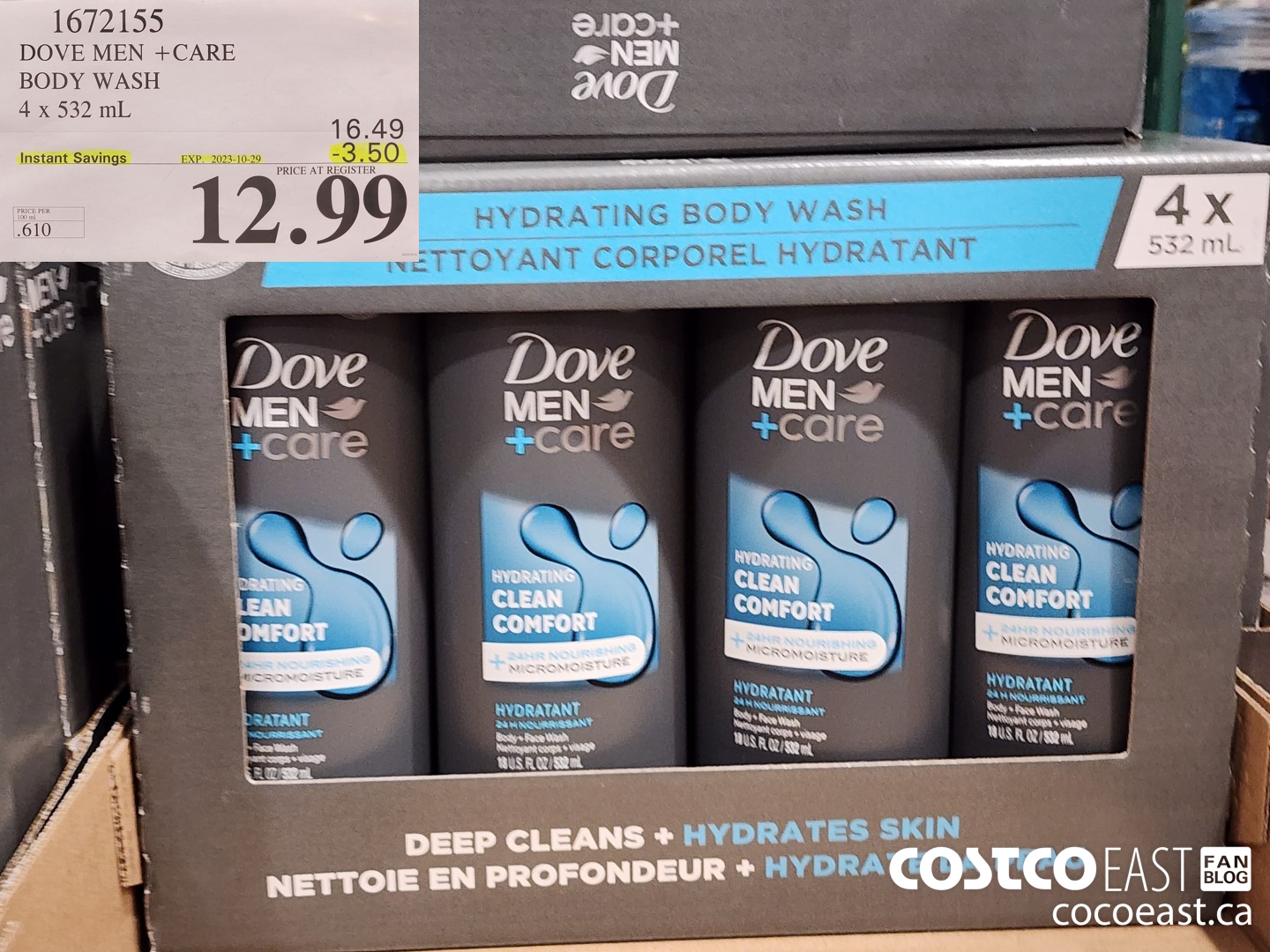 1672155 DOVE MEN +CARE BODY WASH 4 x 532 mL ($3.50 INSTANT SAVINGS EXPIRES ON 2023-10-29) $12.99