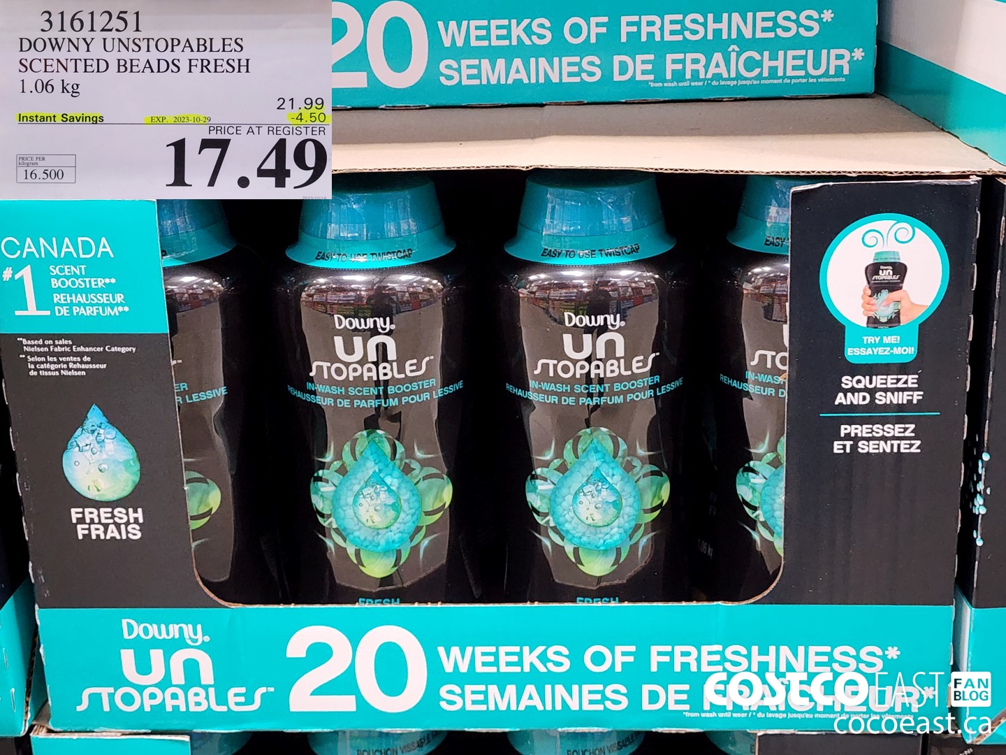 3161251 DOWNY UNSTOPABLES SCENTED BEADS FRESH 1.06 kg ($4.50 INSTANT SAVINGS EXPIRES ON 2023-10-29) $17.49