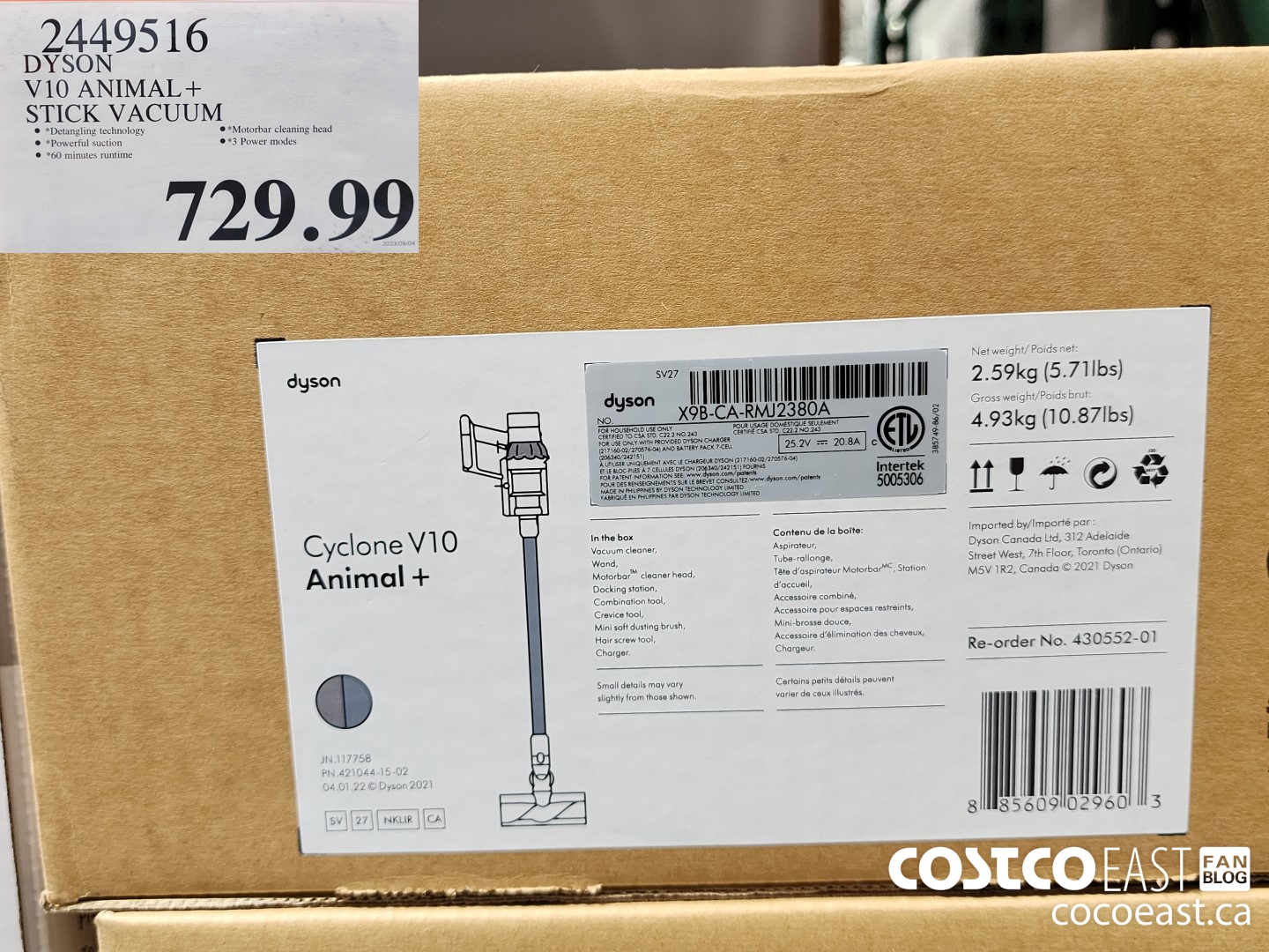 2449516 DYSON V10 ANIMAL+ STICK VACUUM $729.99