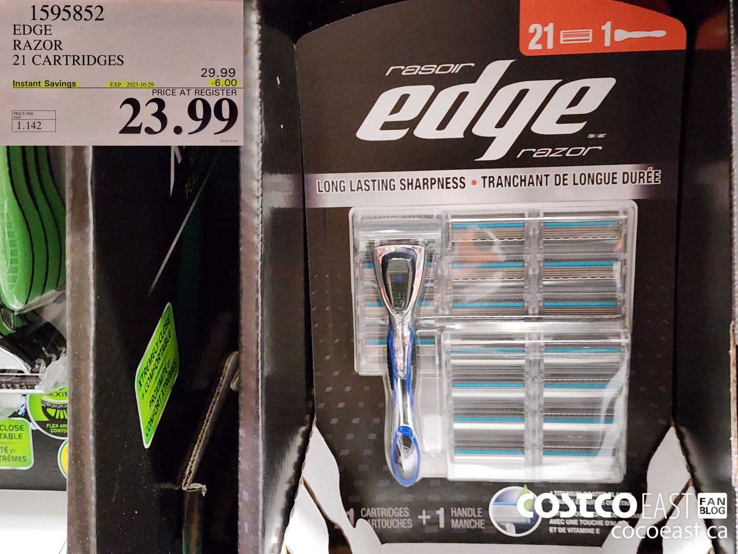 1595852 EDGE RAZOR 21 CARTRIDGES ($6.00 INSTANT SAVINGS EXPIRES ON 2023-10-29) $23.99