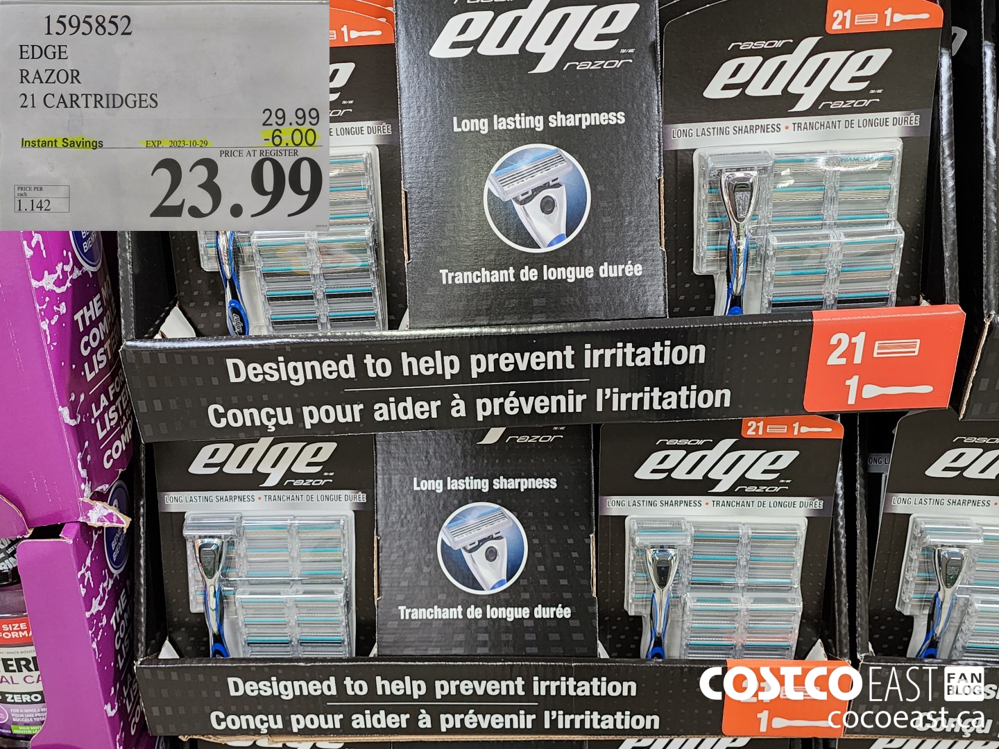1595852 EDGE RAZOR 21 CARTRIDGES ($6.00 INSTANT SAVINGS EXPIRES ON 2023-10-29) $23.99