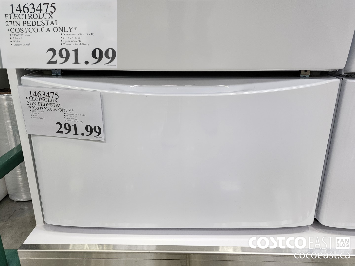 1463475 ELECTROLUX 3CUFT PEDESTAL “COSTCO.CA ONLY* $291.99