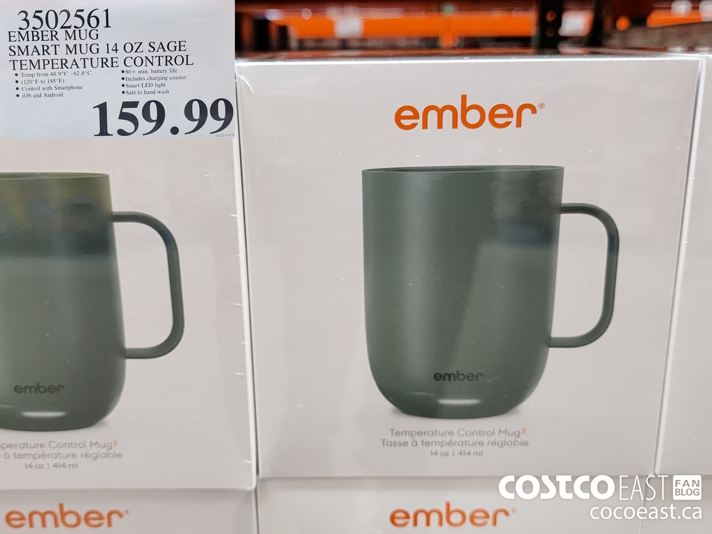 3502561 EMBER MUG SMART MUG 14 OZ SAGE TEMPERATURE CONTROL $159.99