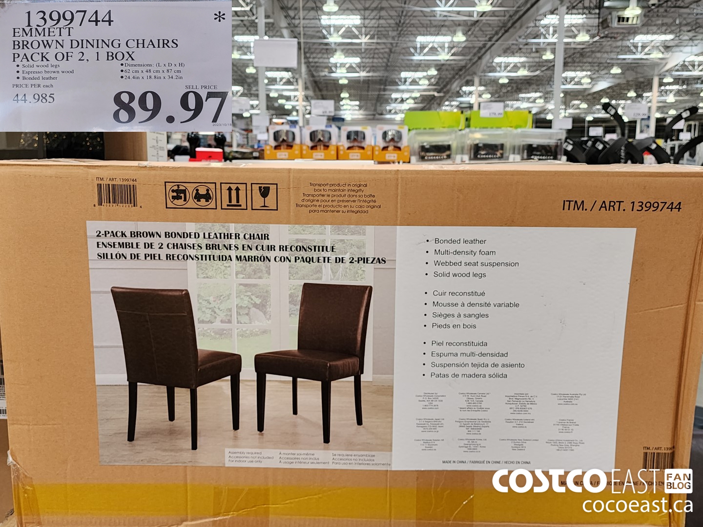 1399744 EMMETT BROWN DINING CHAIRS PACK OF 2, 1 BOX $89.97