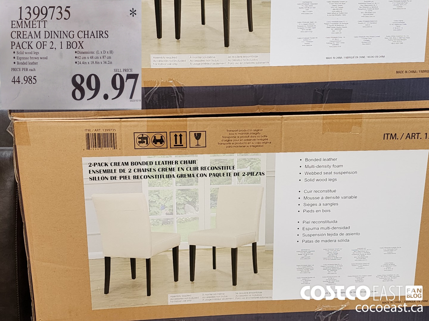 1399735 EMMETT CREAM DINING CHAIRS PACK OF 2, 1 BOX $89.97