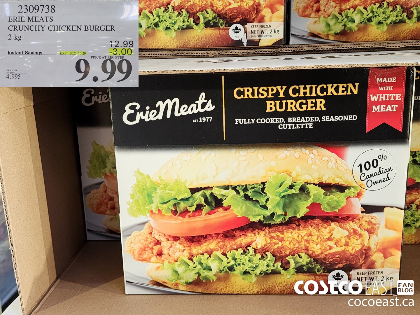 2309738 ERIE MEATS CRUNCHY CHICKEN BURGER 2 kg ($3.00 INSTANT SAVINGS EXPIRES ON 2023-10-29) $9.99