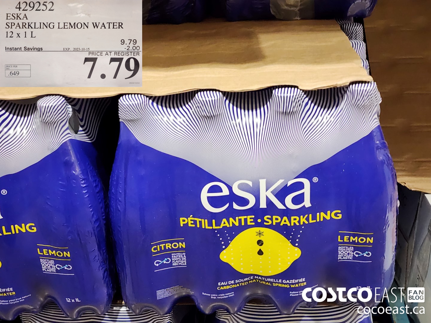 429252 ESKA CARBONATED LEMON WATER 12 X 1 L ($2.00 INSTANT SAVINGS EXPIRES ON 2023-10-15) $7.79