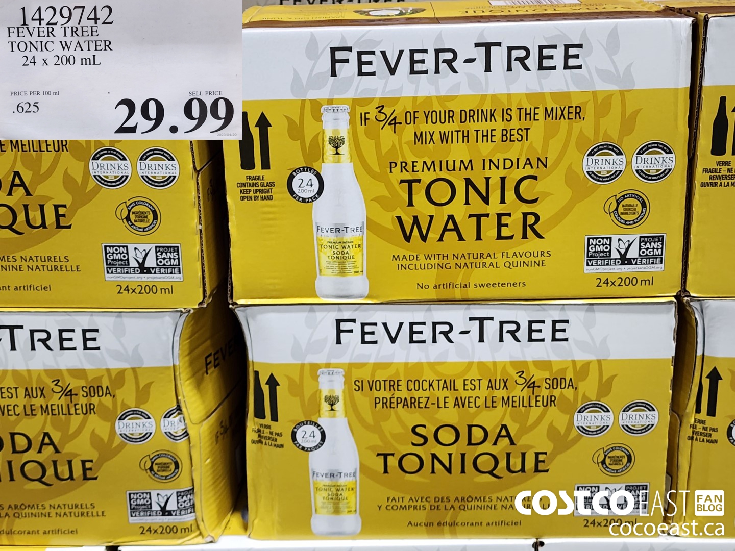 1429742 FEVER TREE TONIC WATER 24 x 200 mL $29.99