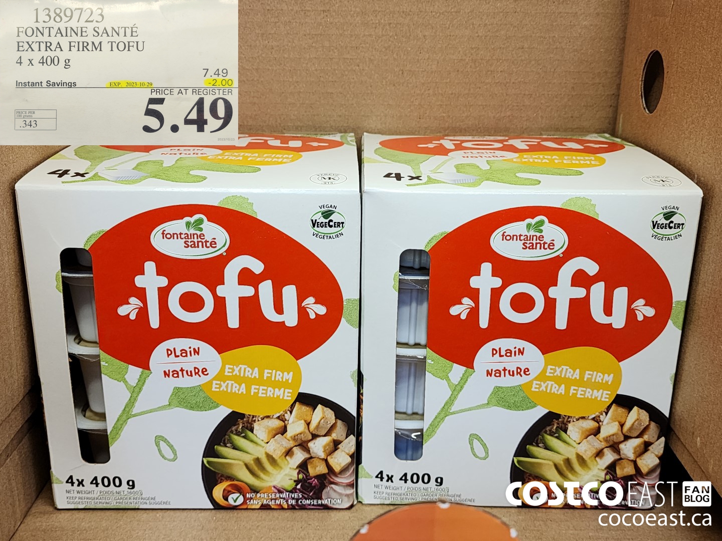 1389723 FONTAINE SANTE EXTRA FIRM TOFU 4 x 400 g ($2.00 INSTANT SAVINGS EXPIRES ON 2023-10-29) $5.49