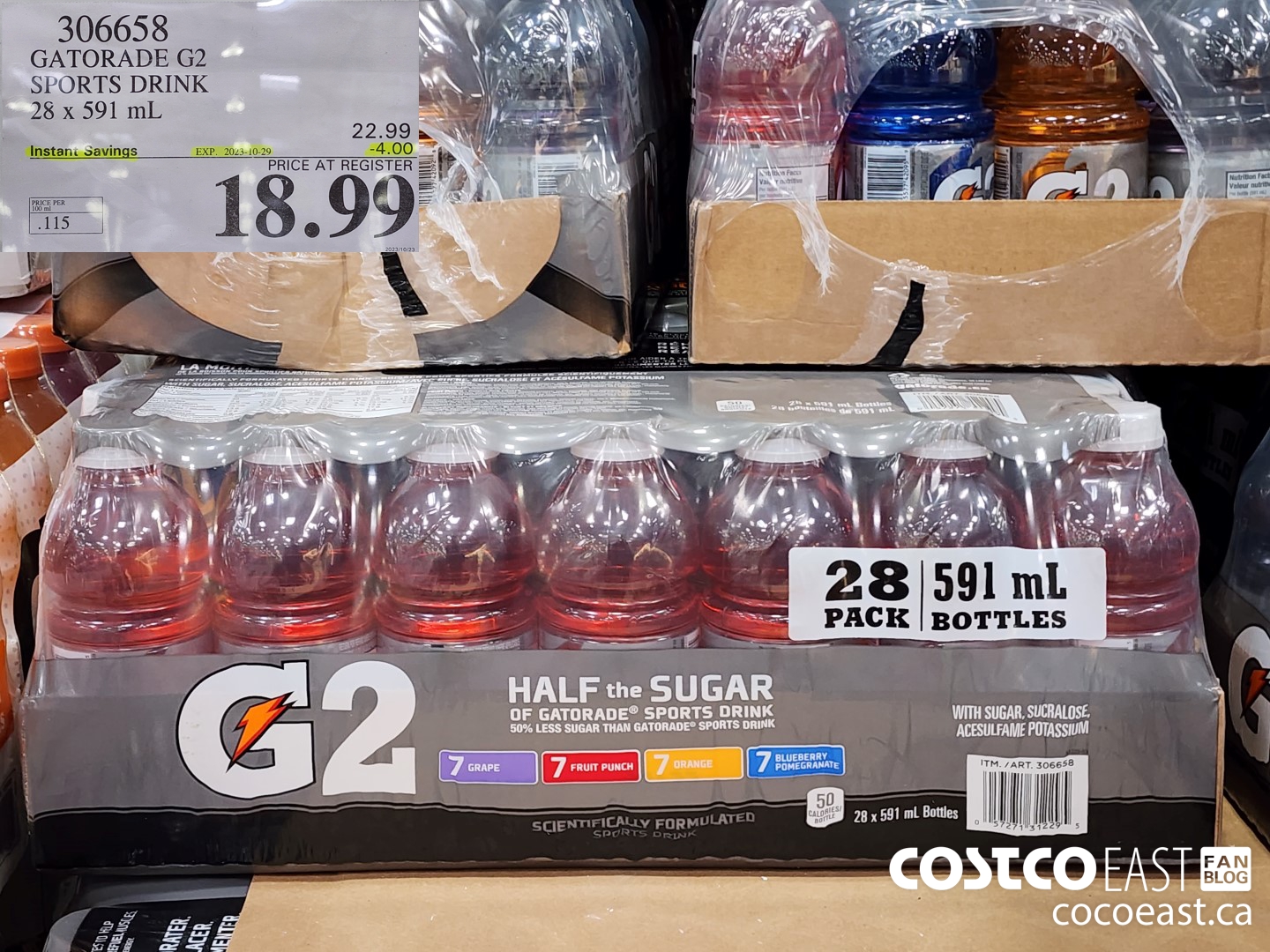 306658 GATORADE G2 SPORTS DRINK 28 x 591 mL ($4.00 INSTANT SAVINGS EXPIRES ON 2023-10-29) $18.99