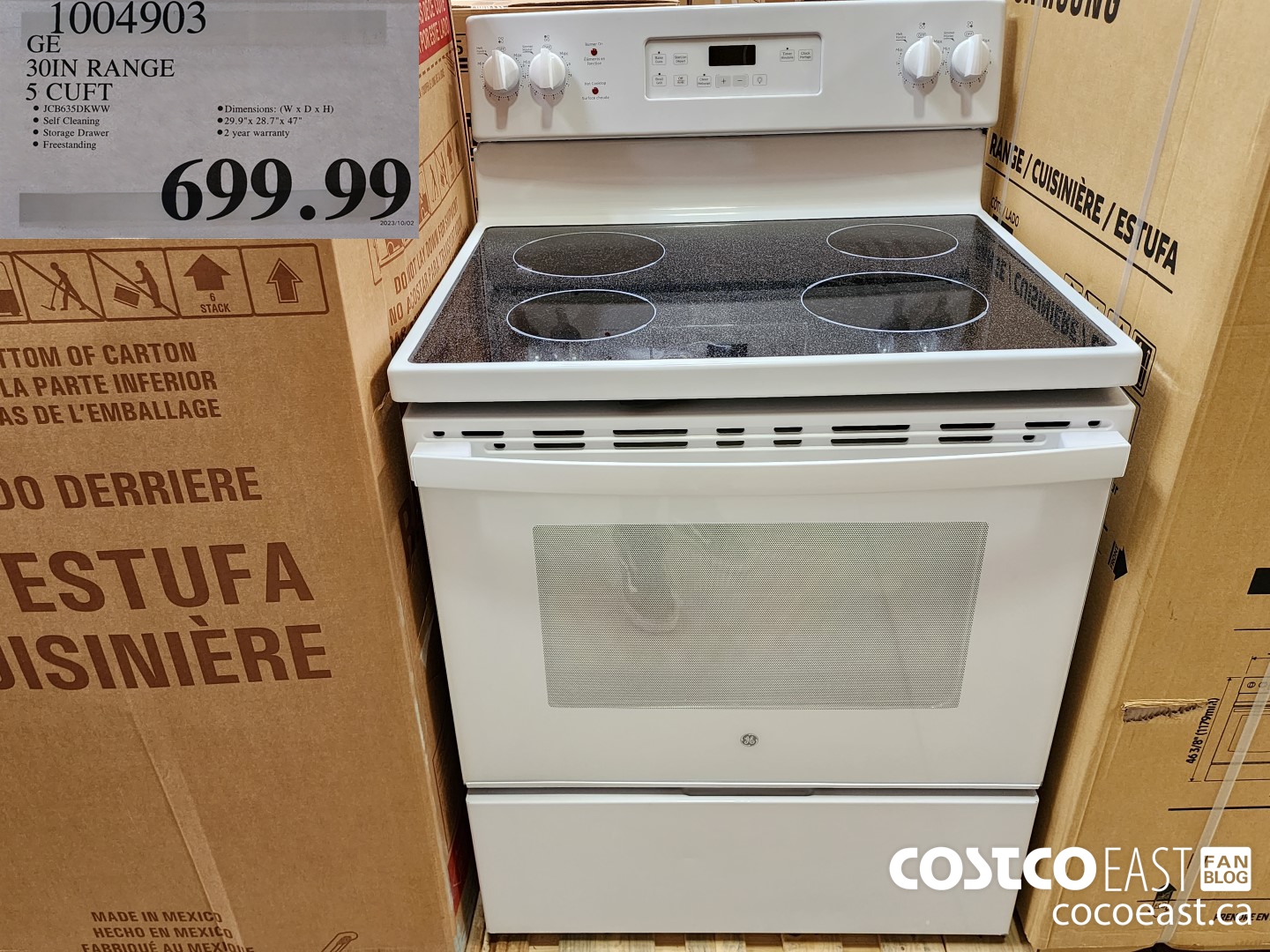 1004903 GE 30IN RANGE 5 CU.FT. $699.99