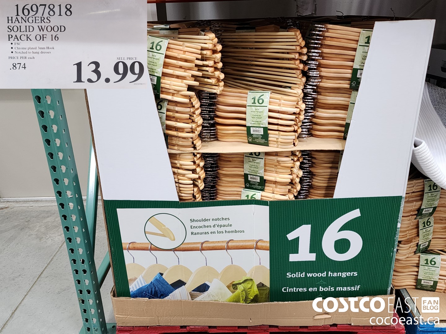 1697818 HANGERS SOLID WOOD PACK OF 16 $13.99