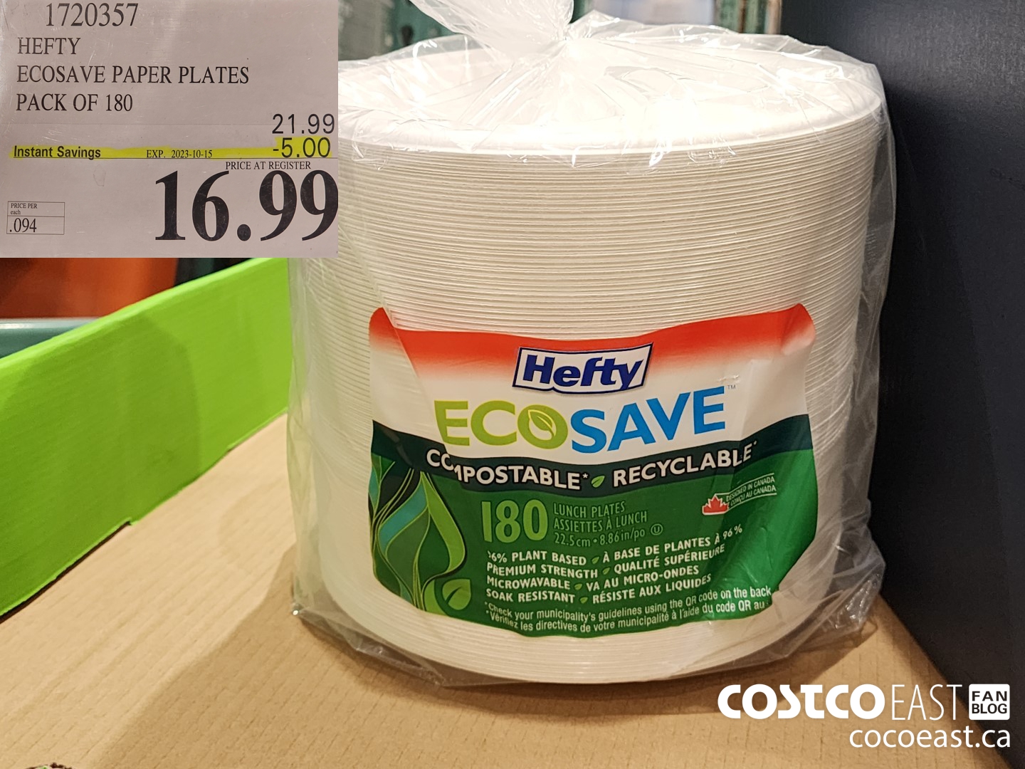 1720357 HEFTY ECOSAVE PAPER PLATES PACK OF 180 ($5.00 INSTANT SAVINGS EXPIRES ON 2023-10-15) $16.99