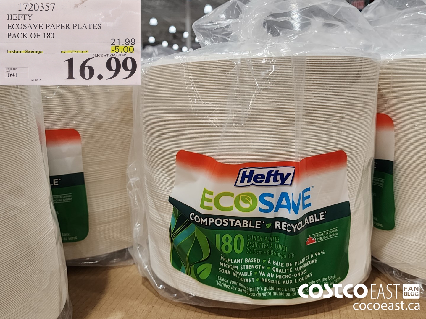 1720357 HEFTY ECOSAVE PAPER PLATES PACK OF 180 ($5.00 INSTANT SAVINGS EXPIRES ON 2023-10-15) $16.99