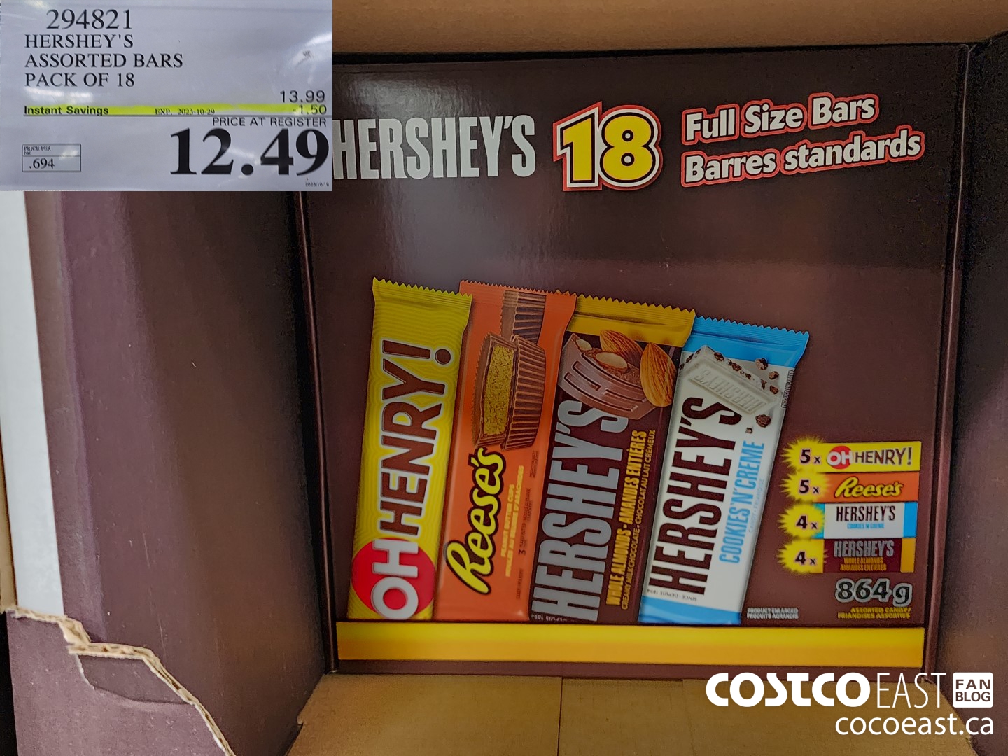 294821 HERSHEY'S ASSORTED BARS PACK OF 18 ($1.50 INSTANT SAVINGS EXPIRES ON 2023-10-29) $12.49