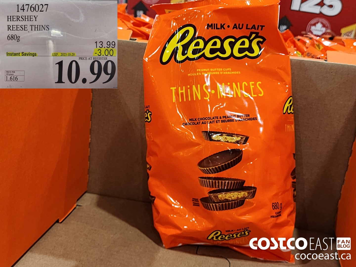 1476027 HERSHEY REESE THINS 680g ($3.00 INSTANT SAVINGS EXPIRES ON 2023-10-29) $10.99