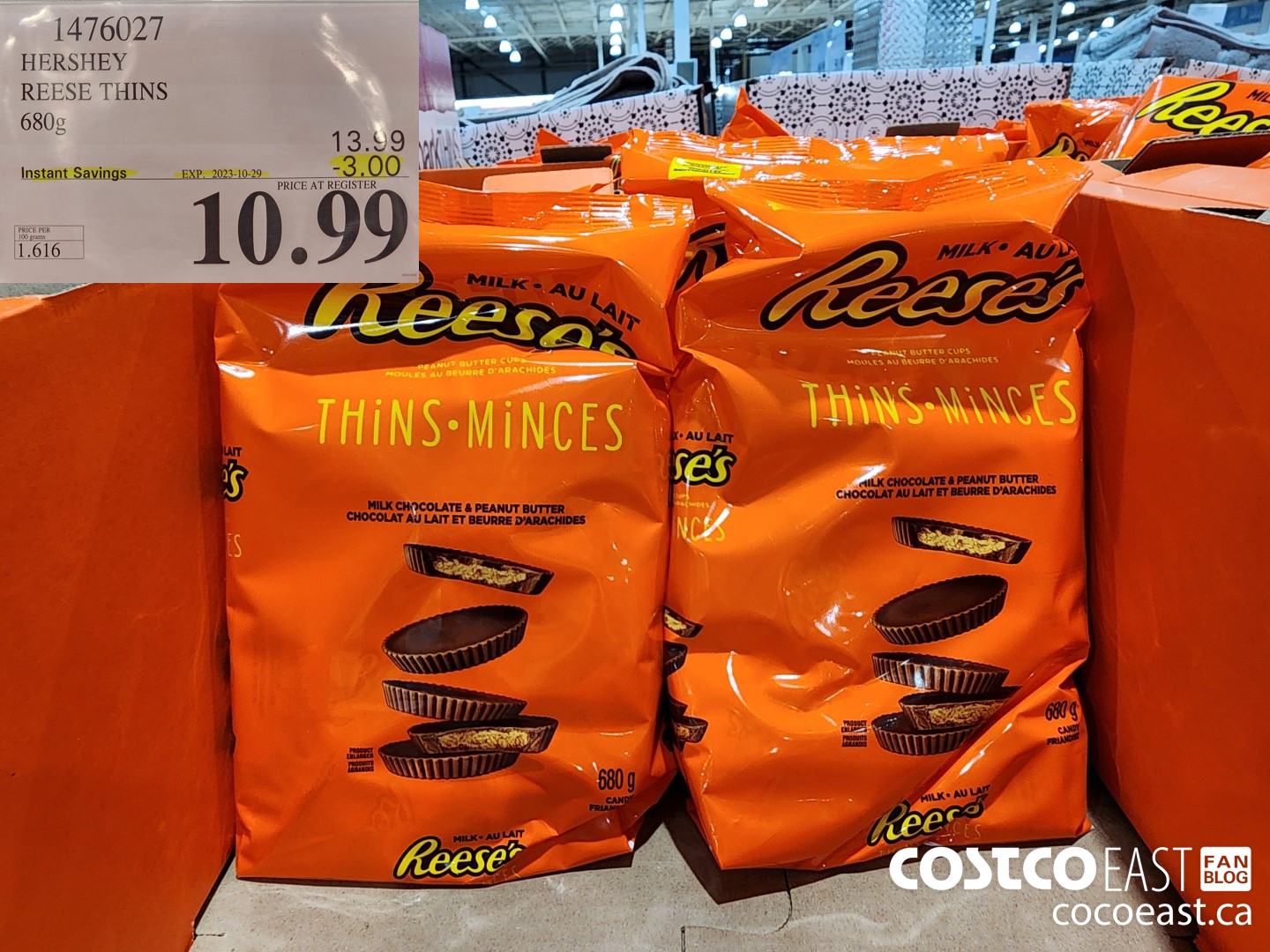 1476027 HERSHEY REESE THINS 680g ($3.00 INSTANT SAVINGS EXPIRES ON 2023-10-29) $10.99