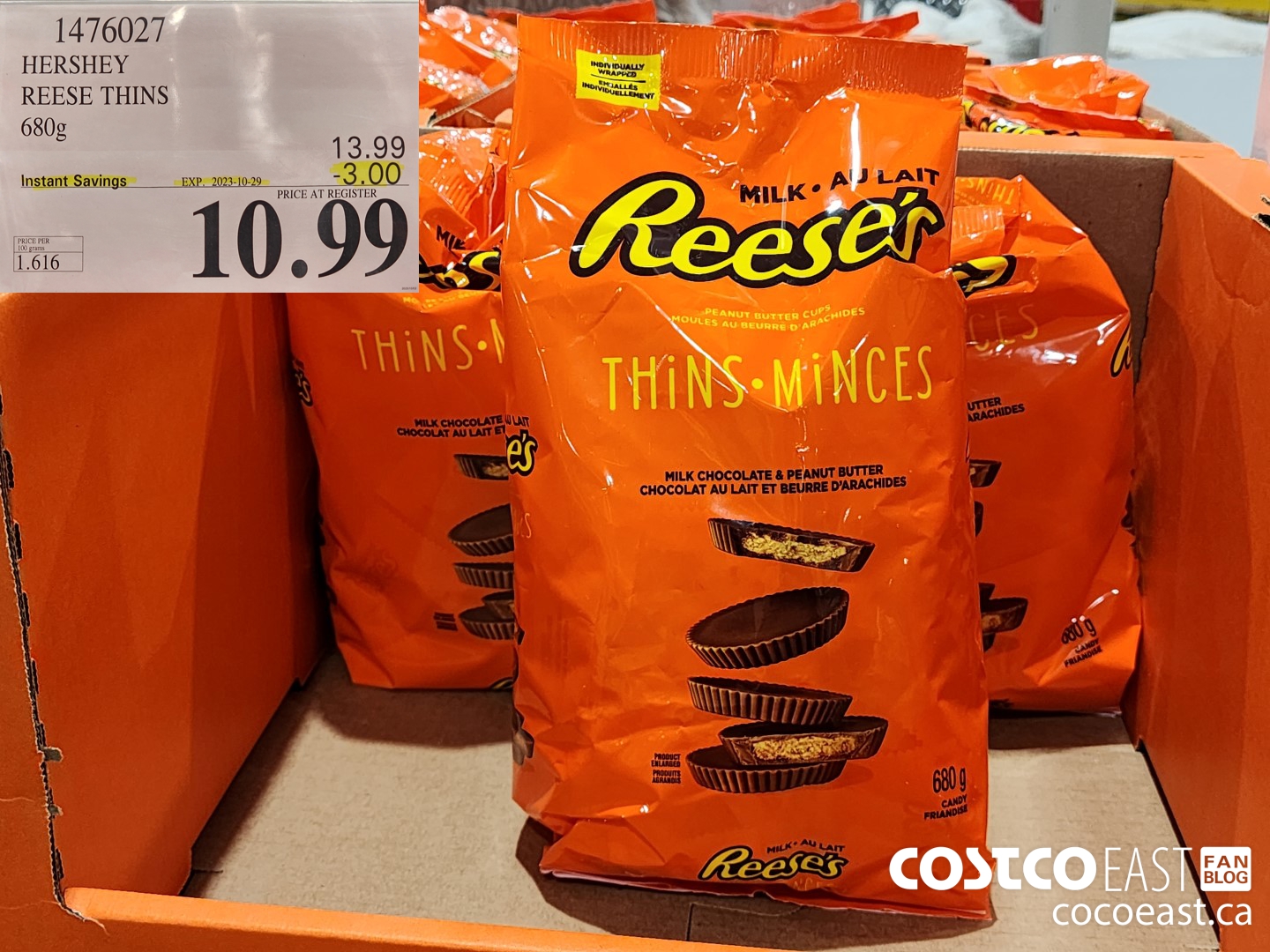 1476027 HERSHEY REESE THINS 680g ($3.00 INSTANT SAVINGS EXPIRES ON 2023-10-29) $10.99