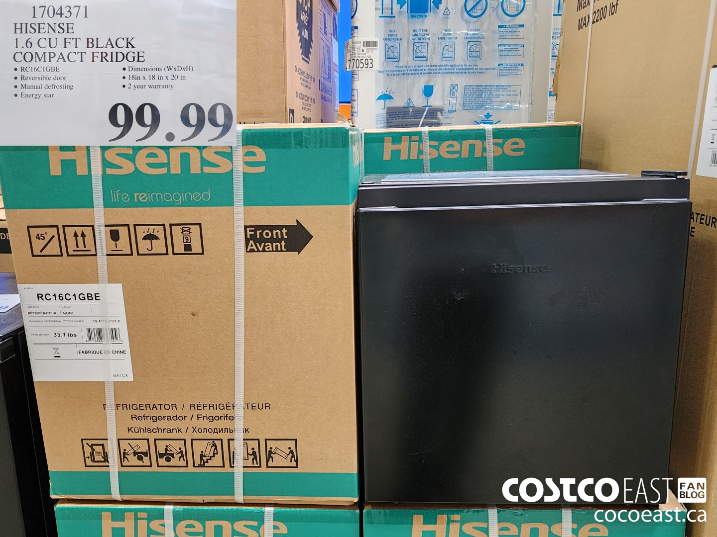 1704371 HISENSE 1.6 CU FT BLACK COMPACT FRIDGE $99.99