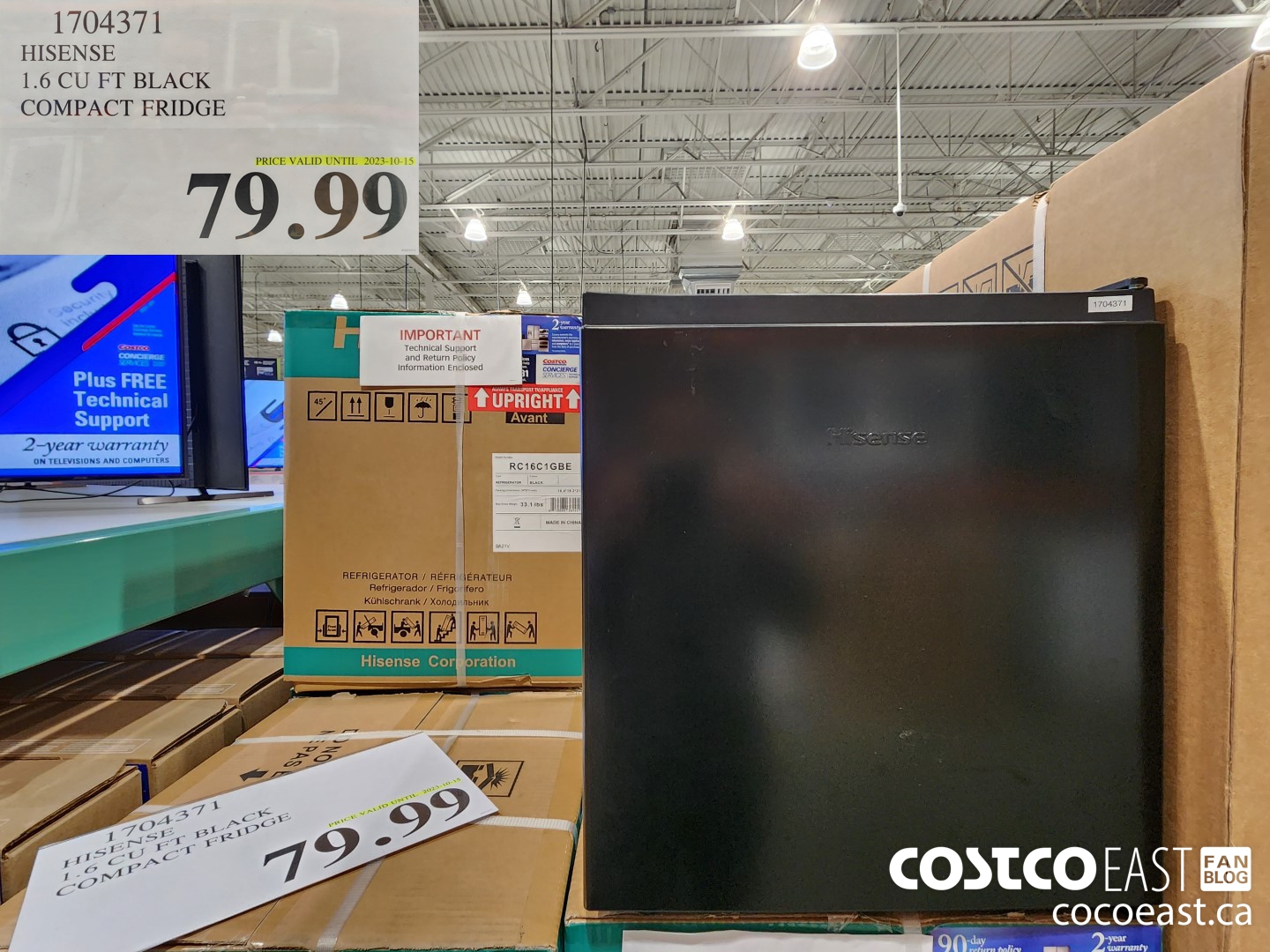 1704371 HISENSE 1.6 CU FT BLACK COMPACT FRIDGE PRICE VALID UNTIL 2023-10-15 $79.99