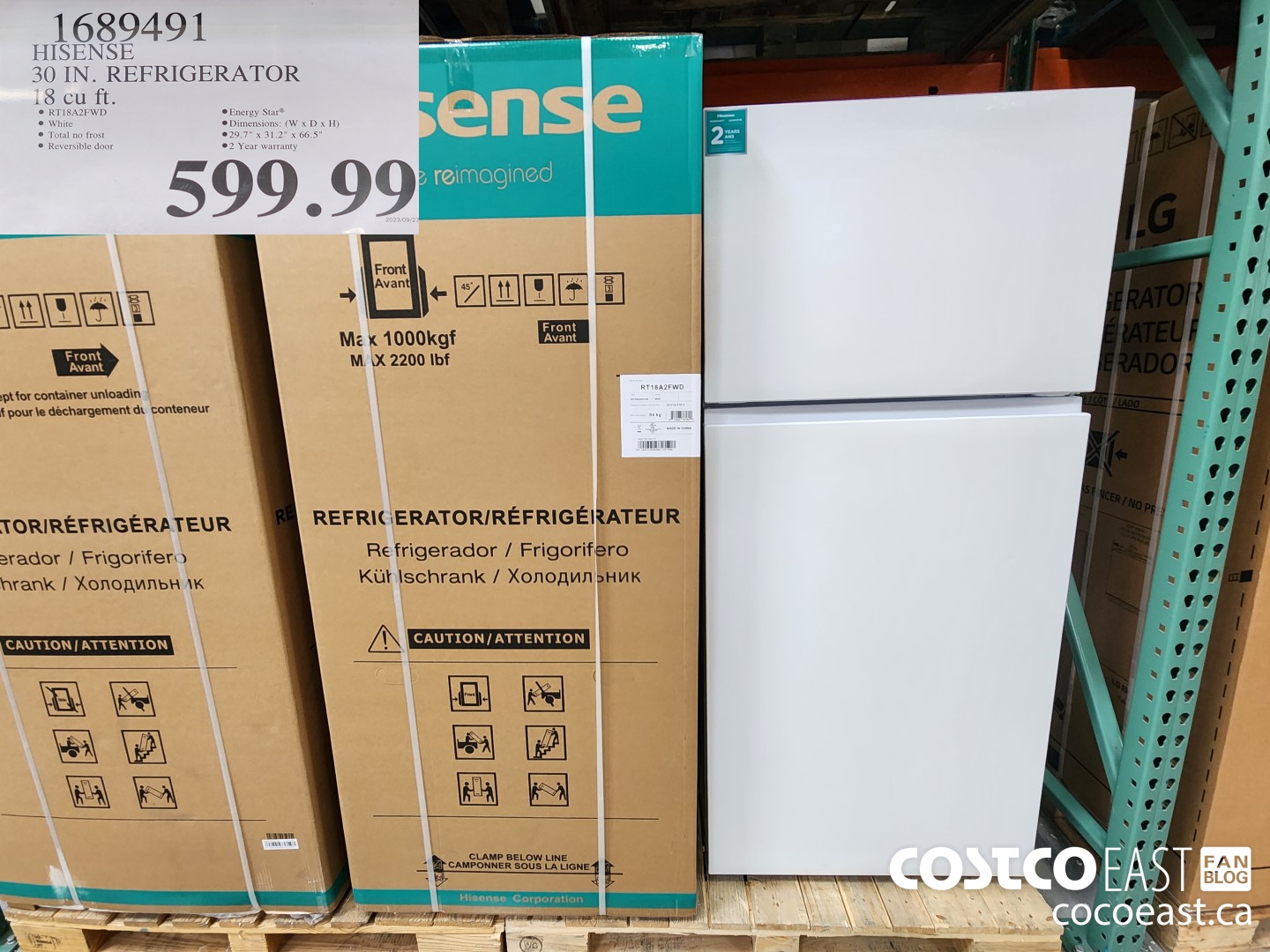 1689491 HISENSE 30 IN. REFRIGERATOR 18 cu ft. $599.99