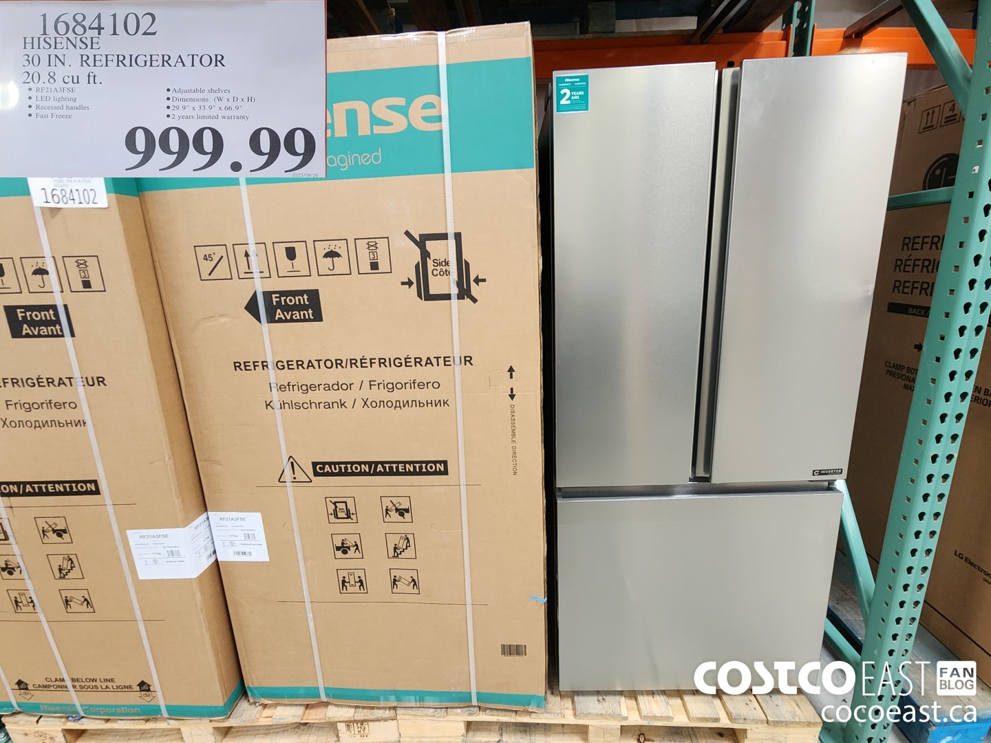 1684102 HISENSE 30 IN. REFRIGERATOR 20.8 CUFT $999.99
