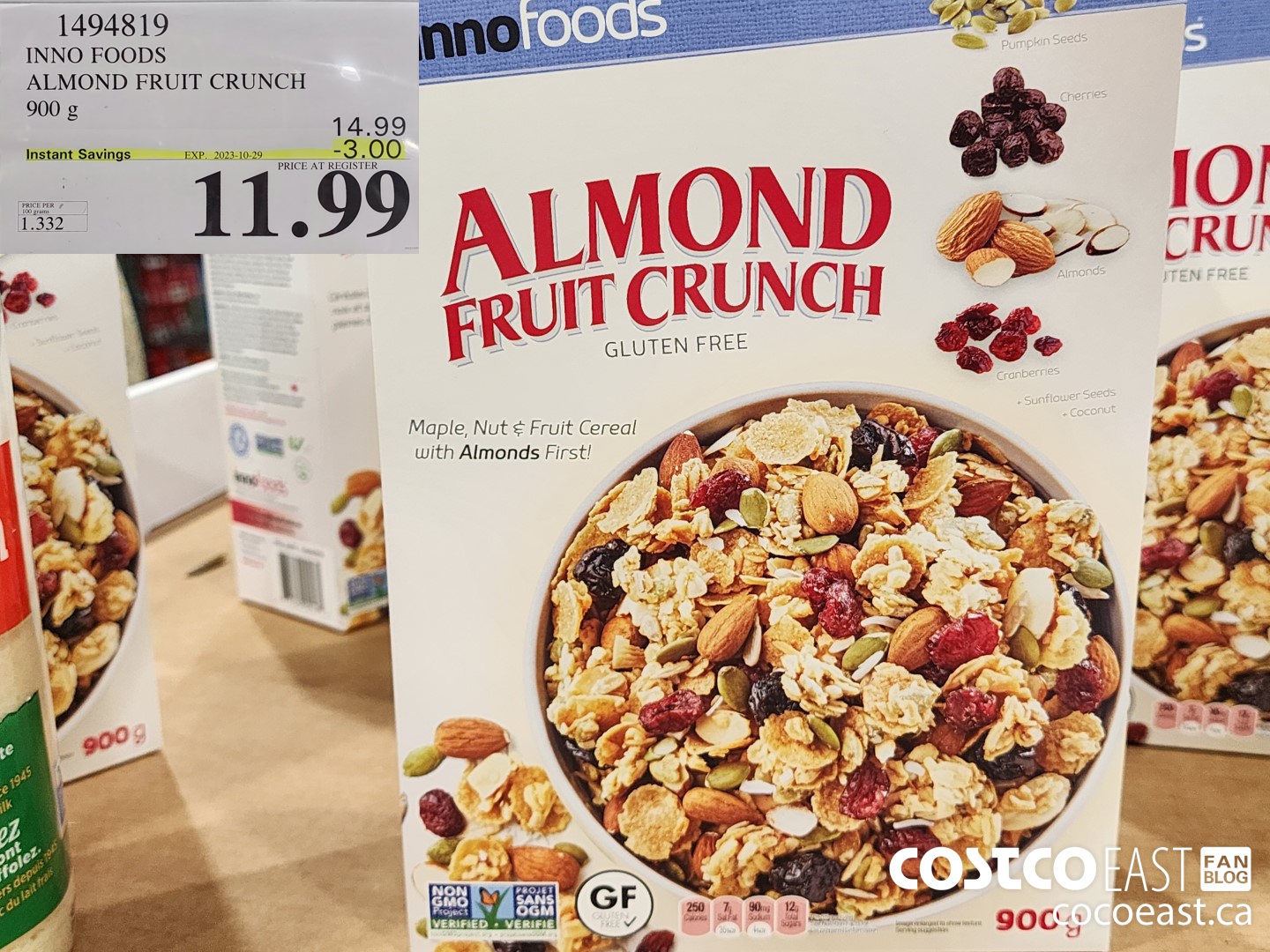 1494819 INNO FOODS ALMOND FRUIT CRUNCH 900 g ($3.00 INSTANT SAVINGS EXPIRES ON 2023-10-29) $11.99