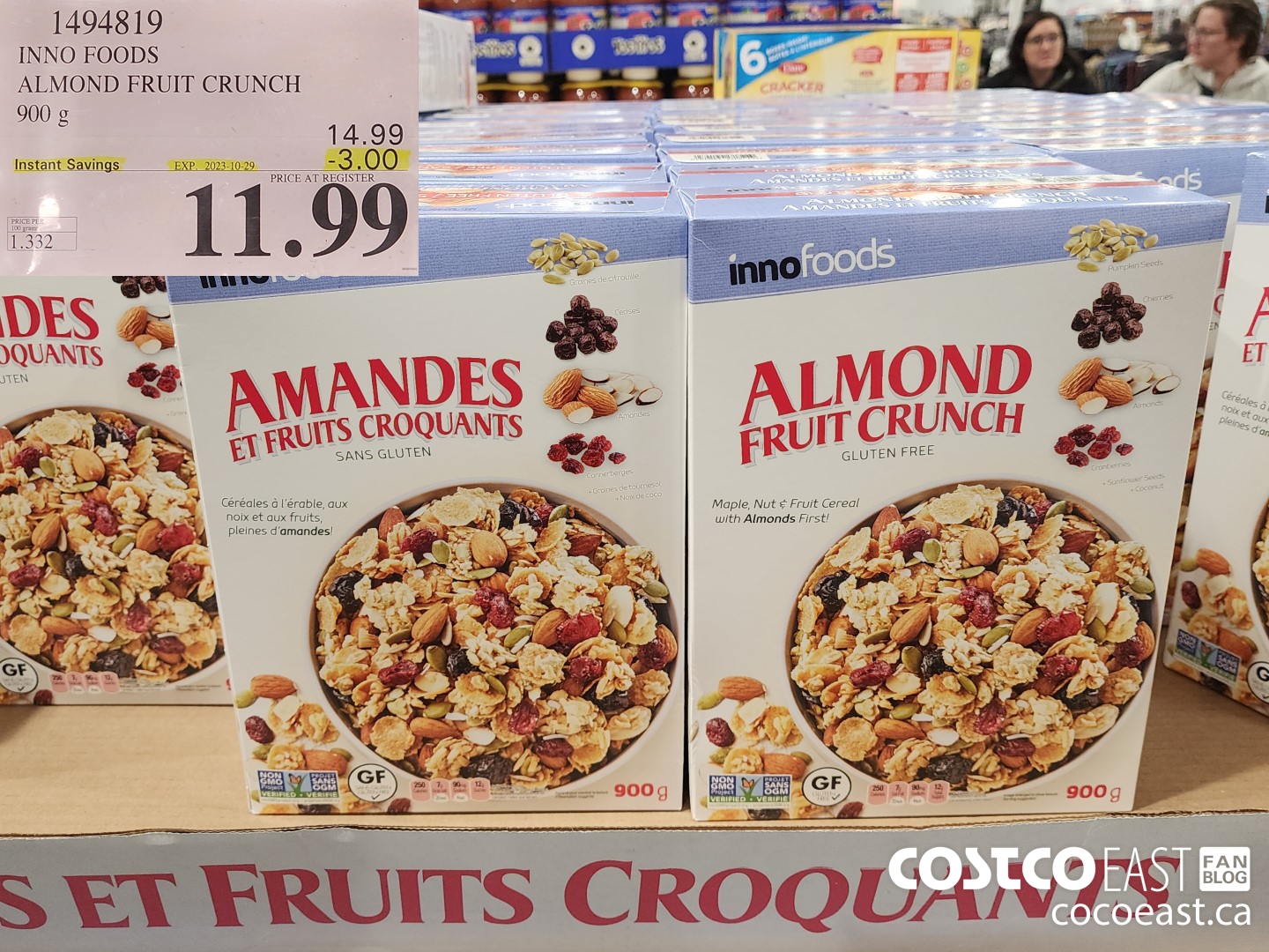 1494819 INNO FOODS ALMOND FRUIT CRUNCH 900 g ($3.00 INSTANT SAVINGS EXPIRES ON 2023-10-29) $11.99