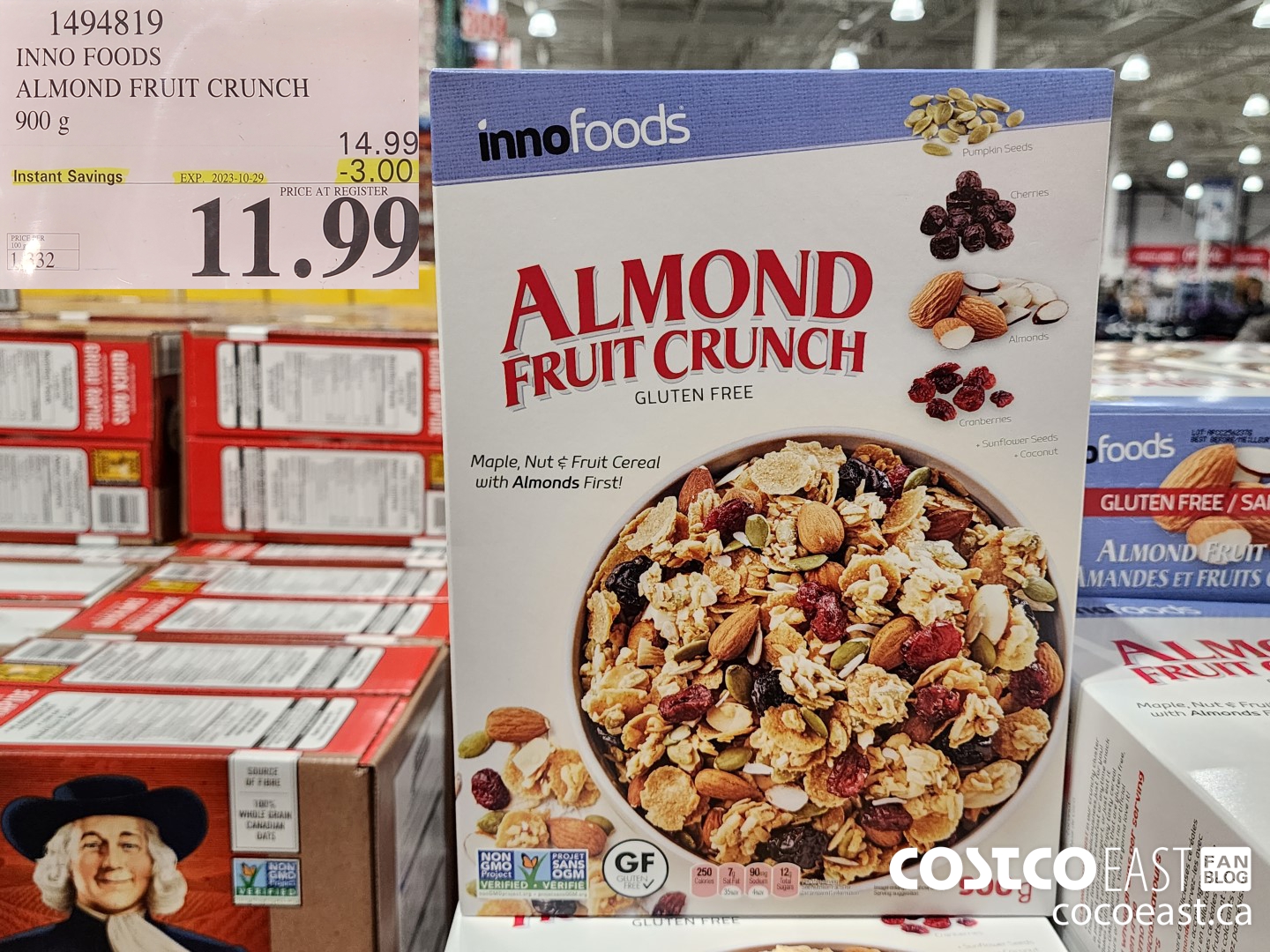 1494819 INNO FOODS ALMOND FRUIT CRUNCH 900 g ($3.00 INSTANT SAVINGS EXPIRES ON 2023-10-29) $11.99