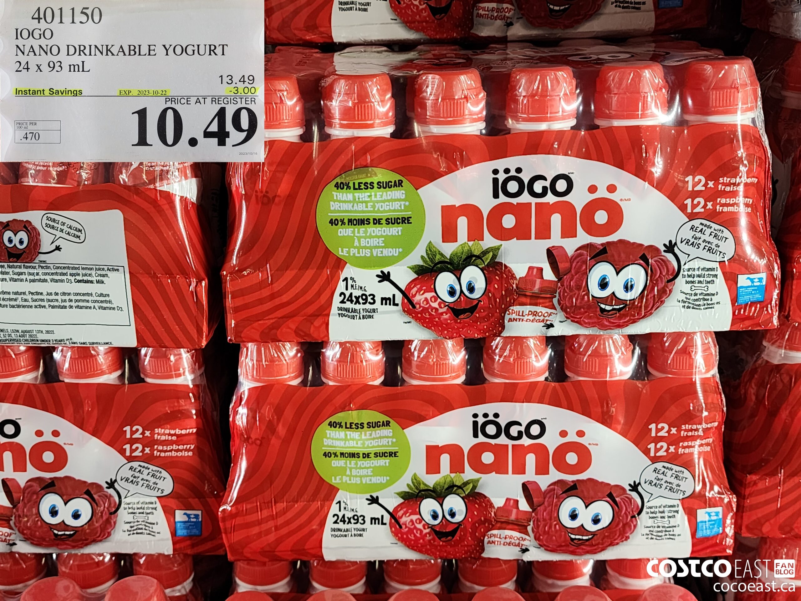 401150 IOGO NANO DRINKABLE YOGURT 24 x 93 ml ($3.00 INSTANT SAVINGS EXPIRES ON 2023-10-22) $10.49