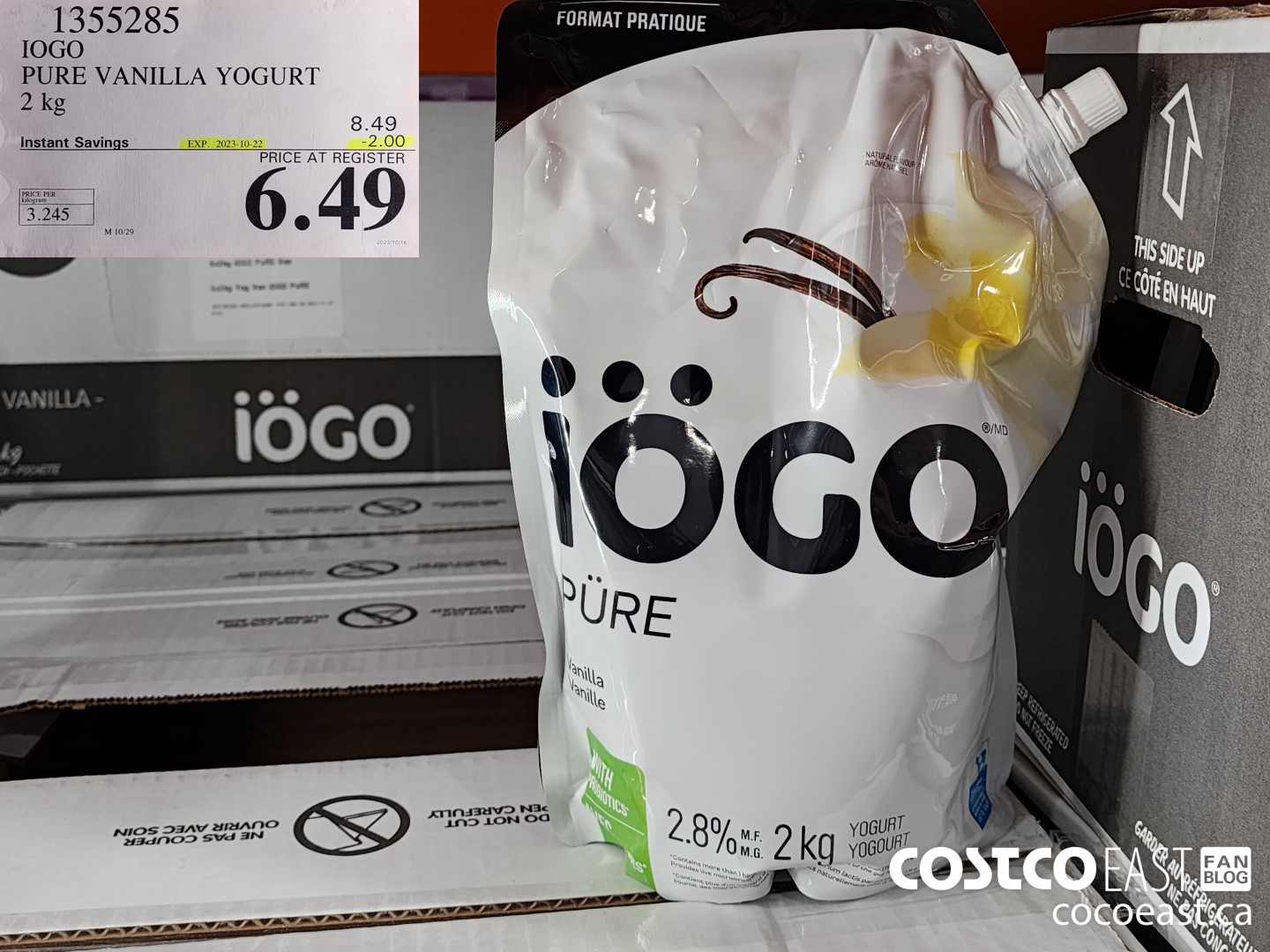 1355285 IOGO PURE VANILLA YOGURT 2 kg ($2.00 INSTANT SAVINGS EXPIRES ON 2023-10-22) $6.49