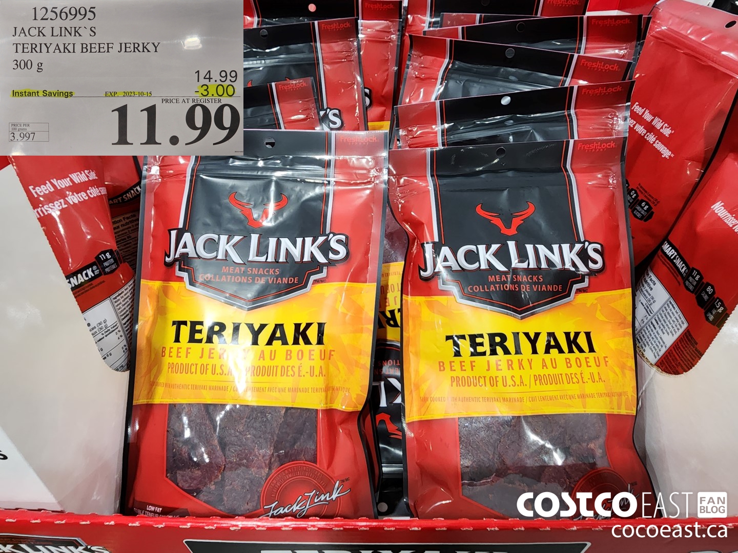 1256995 JACK LINKS TERIYAKI BEEF JERKY 300G ($3.00 INSTANT SAVINGS EXPIRES ON 2023-10-15) $11.99