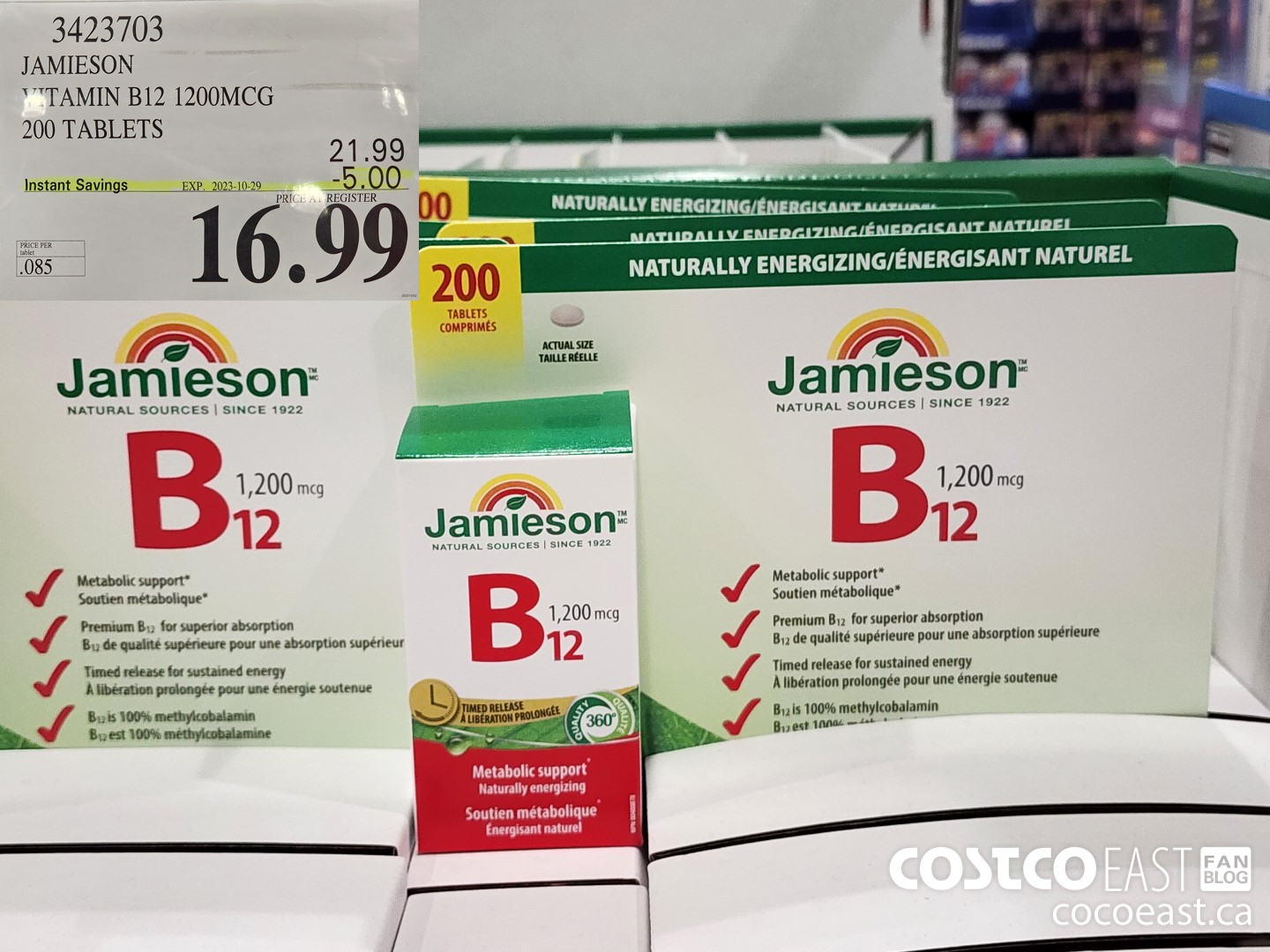 3423703 JAMIESON VITAMIN B12 1200MCG 200 TABLETS ($5.00 INSTANT SAVINGS EXPIRES ON 2023-10-29) $16.99