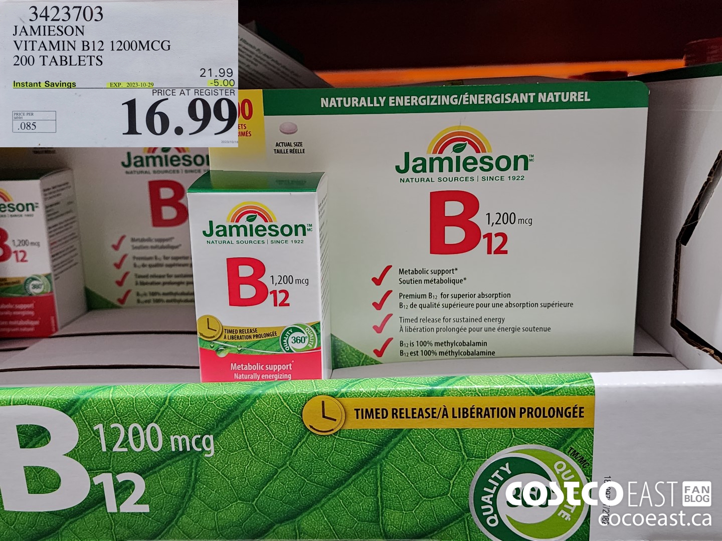 3423703 JAMIESON VITAMIN B12 1200MCG 200 TABLETS ($5.00 INSTANT SAVINGS EXPIRES ON 2023-10-29) $16.99