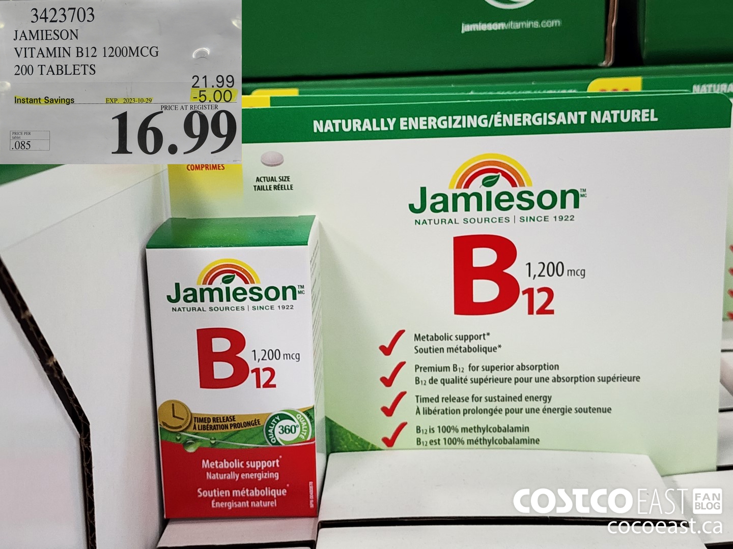 3423703 JAMIESON VITAMIN B12 1200MCG 200 TABLETS ($5.00 INSTANT SAVINGS EXPIRES ON 2023-10-29) $16.99