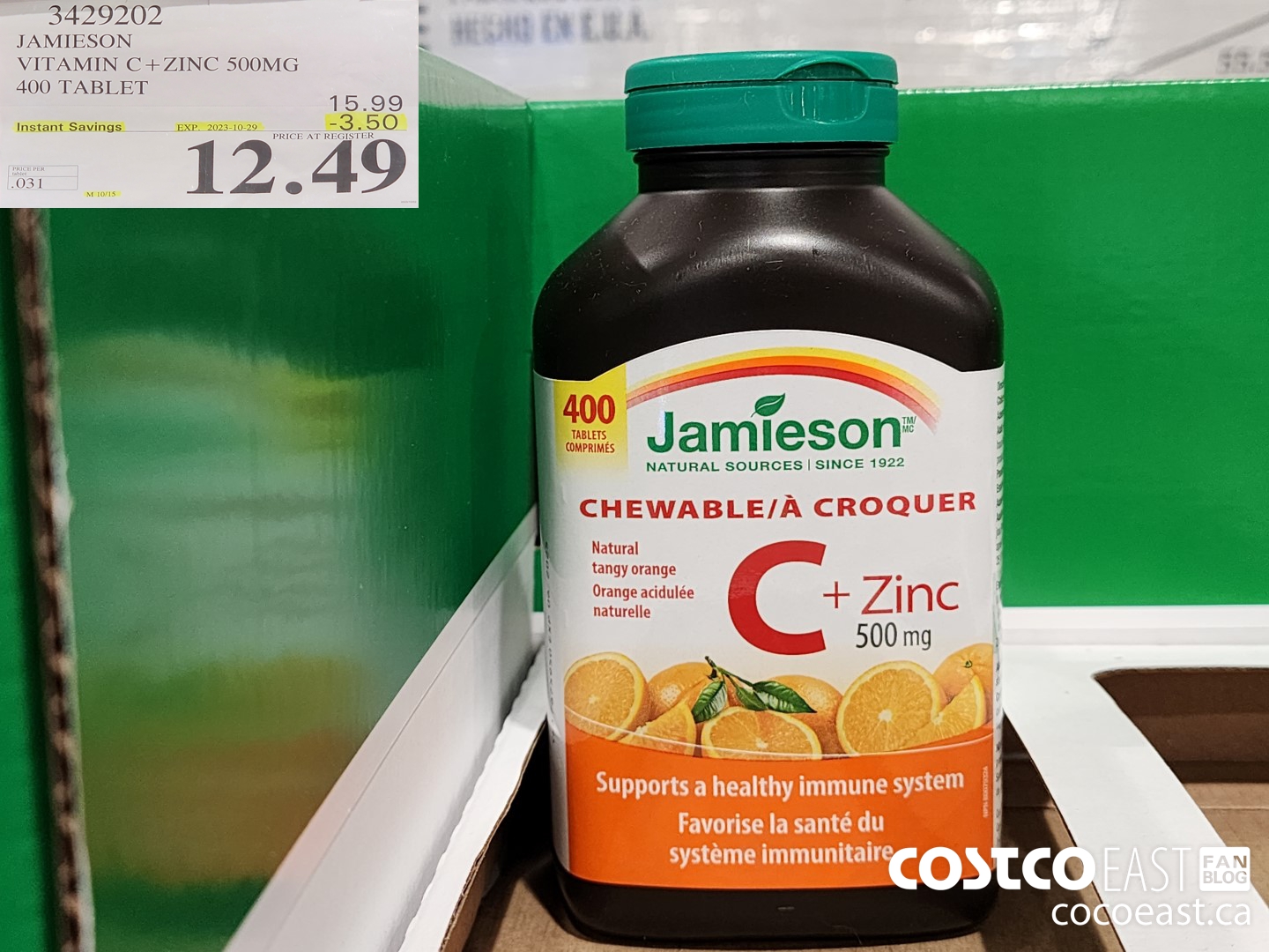 3429202 JAMIESON VITAMIN C+ZINC 500MG 400 TABLET ($3.50 INSTANT SAVINGS EXPIRES ON 2023-10-29) $12.49
