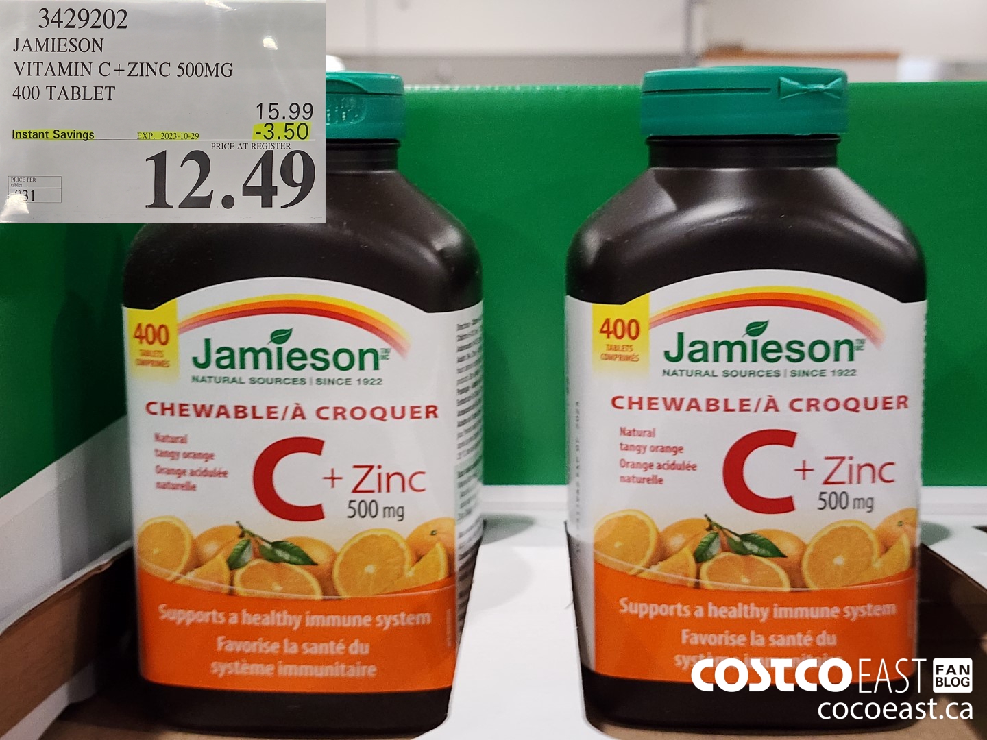 3429202 JAMIESON VITAMIN C+ZINC 500MG 400 TABLET ($3.50 INSTANT SAVINGS EXPIRES ON 2023-10-29) $12.49