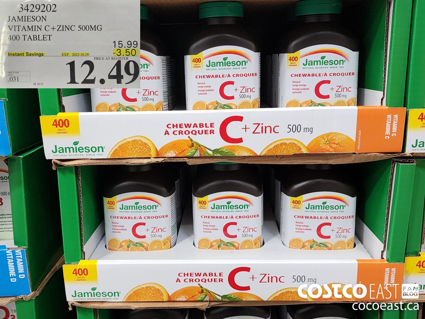 3429202 JAMIESON VITAMIN C+ZINC 500MG 400 TABLET ($3.50 INSTANT SAVINGS EXPIRES ON 2023-10-29) $12.49