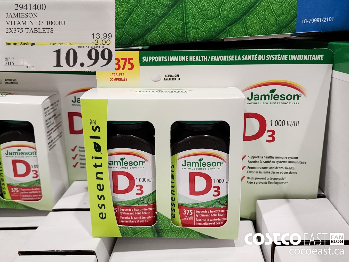 2941400 JAMIESON VITAMIN D3 1000IU 2X375 TABLETS ($3.00 INSTANT SAVINGS EXPIRES ON 2023-10-29) $10.99