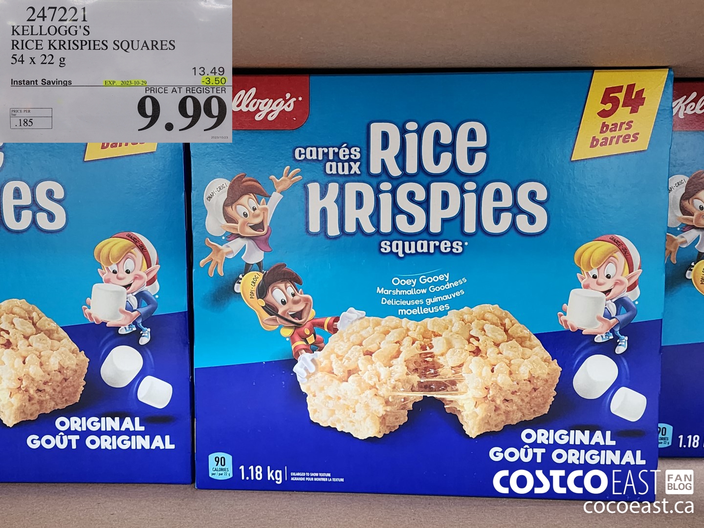 247221 KELLOGG'S RICE KRISPIES SQUARES 54 X 22 G ($3.50 INSTANT SAVINGS EXPIRES ON 2023-10-29) $9.99