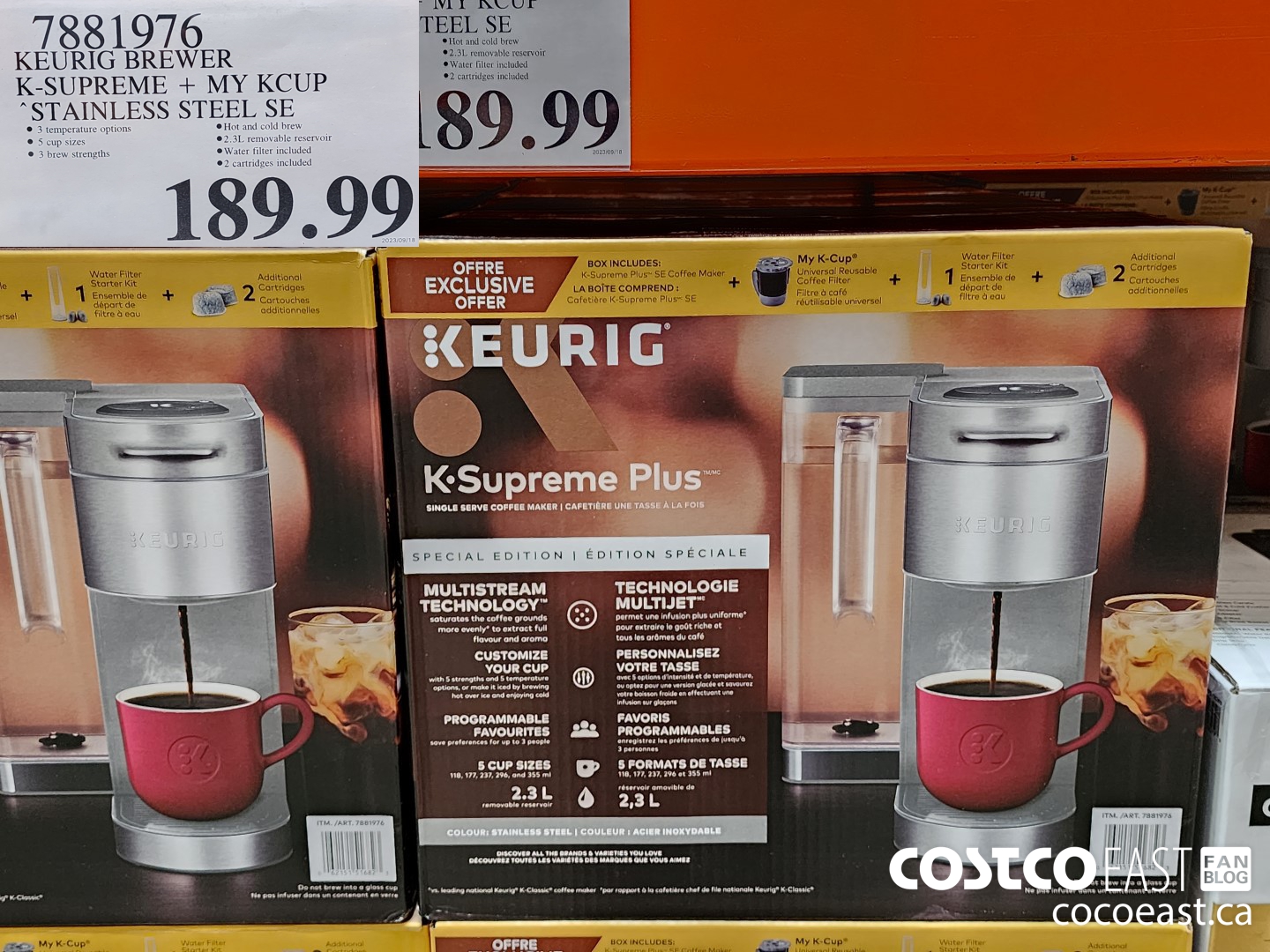 7881976 KEURIG BREWER K-SUPREME + MY KCUP STAINLESS STEEL SE $189.99