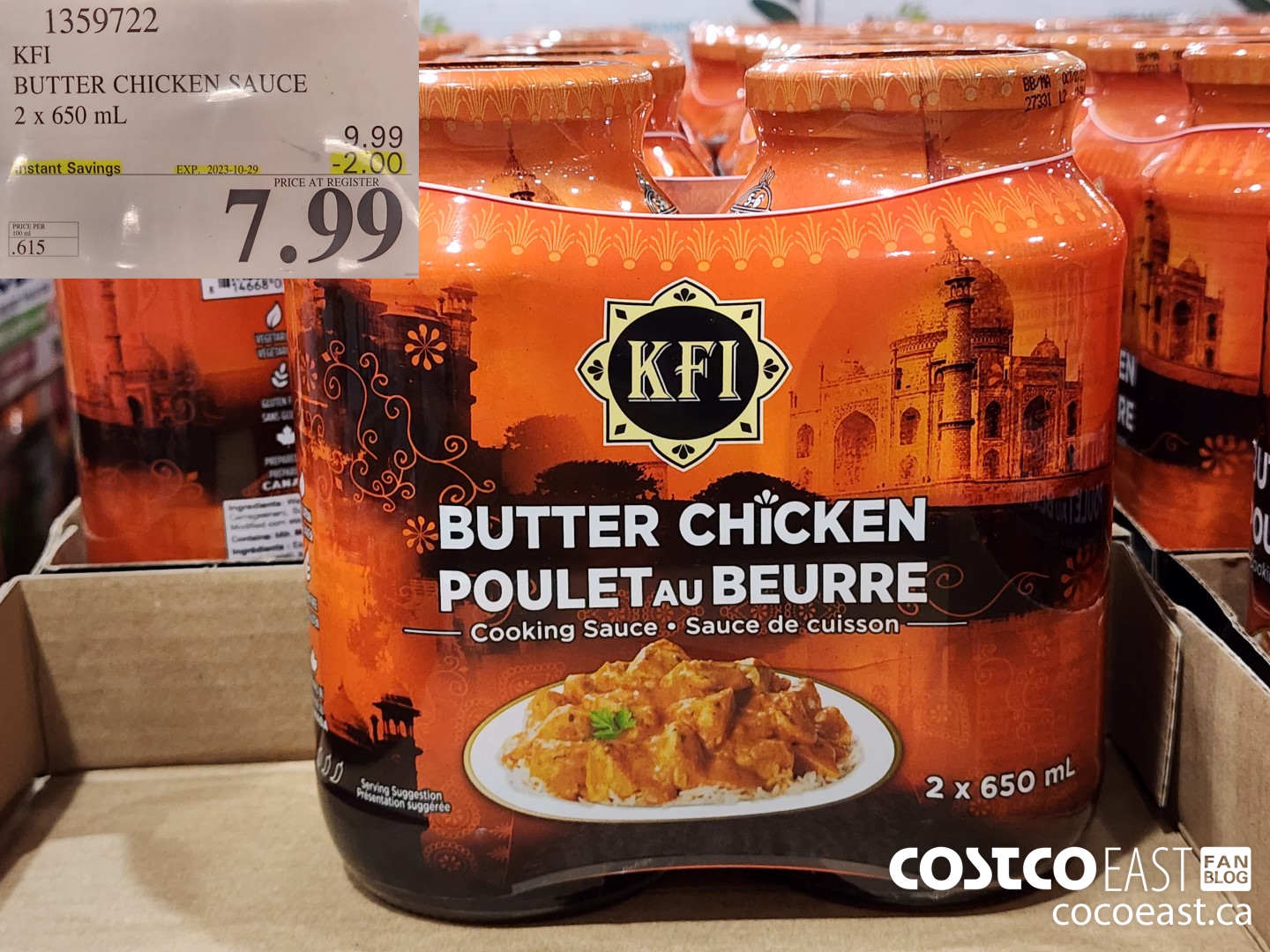 1359722 KFI BUTTER CHICKEN SAUCE 2 x 650 mL ($2.00 INSTANT SAVINGS EXPIRES ON 2023-10-29) $7.99