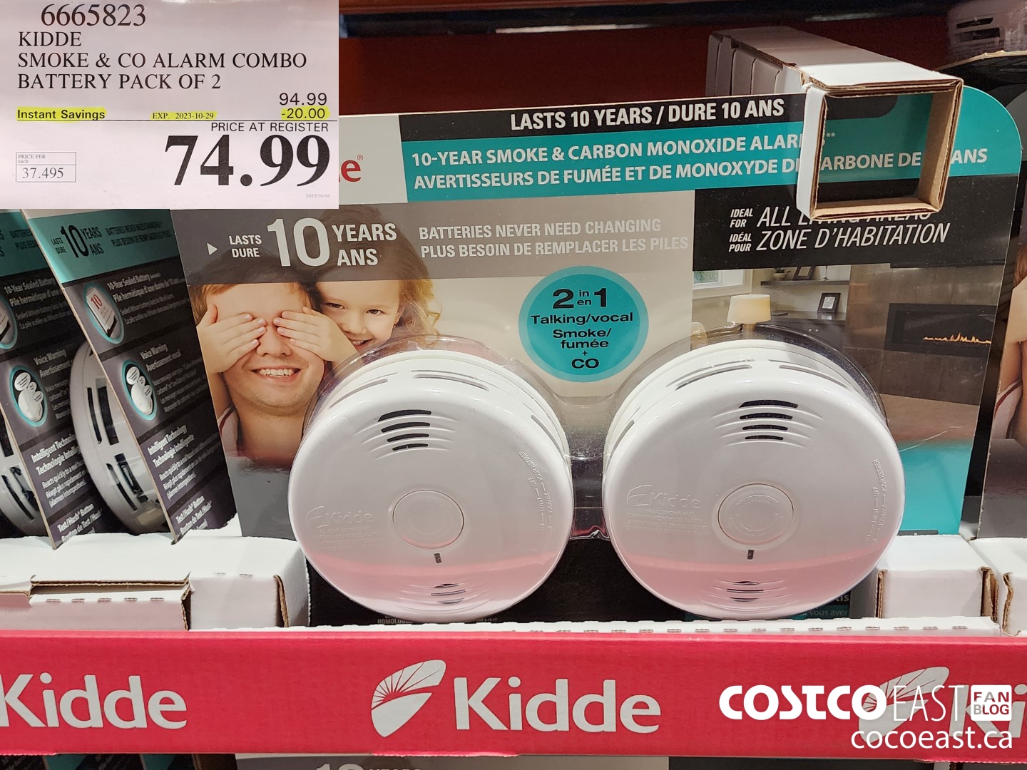 6665823 KIDDE SMOKE & CO ALARM COMBO BATTERY PACK OF 2 ($20.00 INSTANT SAVINGS EXPIRES ON 2023-10-29) $74.99
