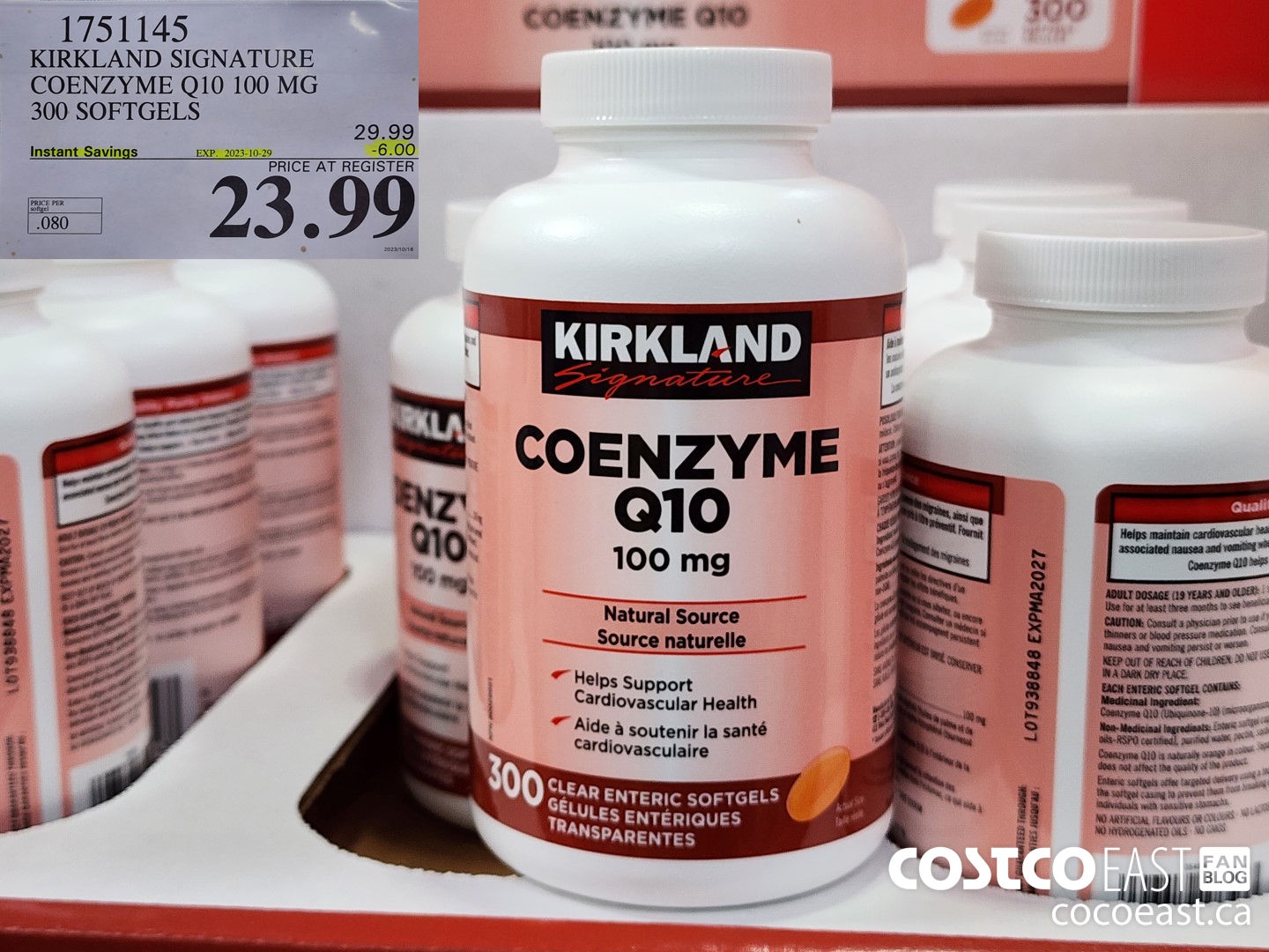 751145 KIRKLAND SIGNATURE COENZYME Q10 100 MG 300 SOFTGELS ($6.00 INSTANT SAVINGS EXPIRES ON 2023-10-29) $23.99