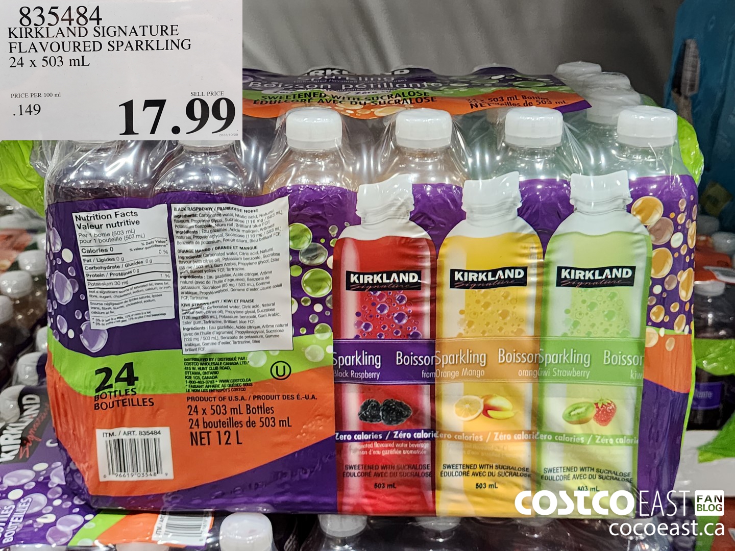 835484 KIRKLAND SIGNATURE FLAVOURED SPARKLING 24 x 503 mL $17.99