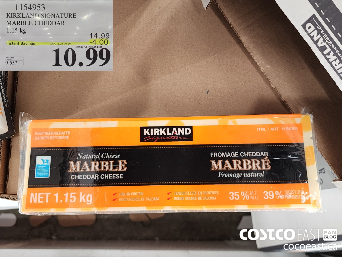 1154953 KIRKLAND SIGNATURE MARBLE CHEDDAR 1.15 KG ($4.00 INSTANT SAVINGS EXPIRES ON 2023-10-29) $10.99